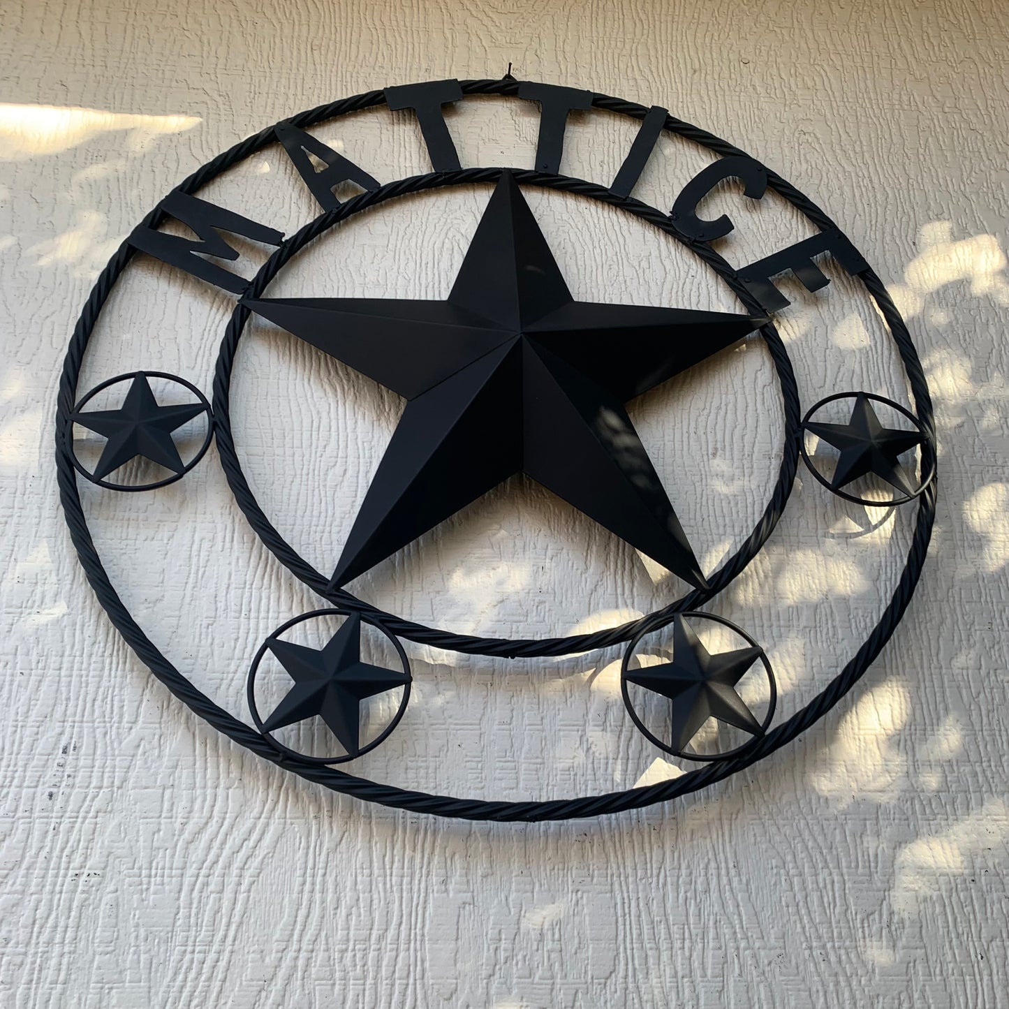 MATTICE STYLE BLACK STAR YOUR CUSTOM NAME BARN METAL STAR 3d TWISTED ROPE RING WESTERN HOME DECOR HANDMADE 24",32",36",50"