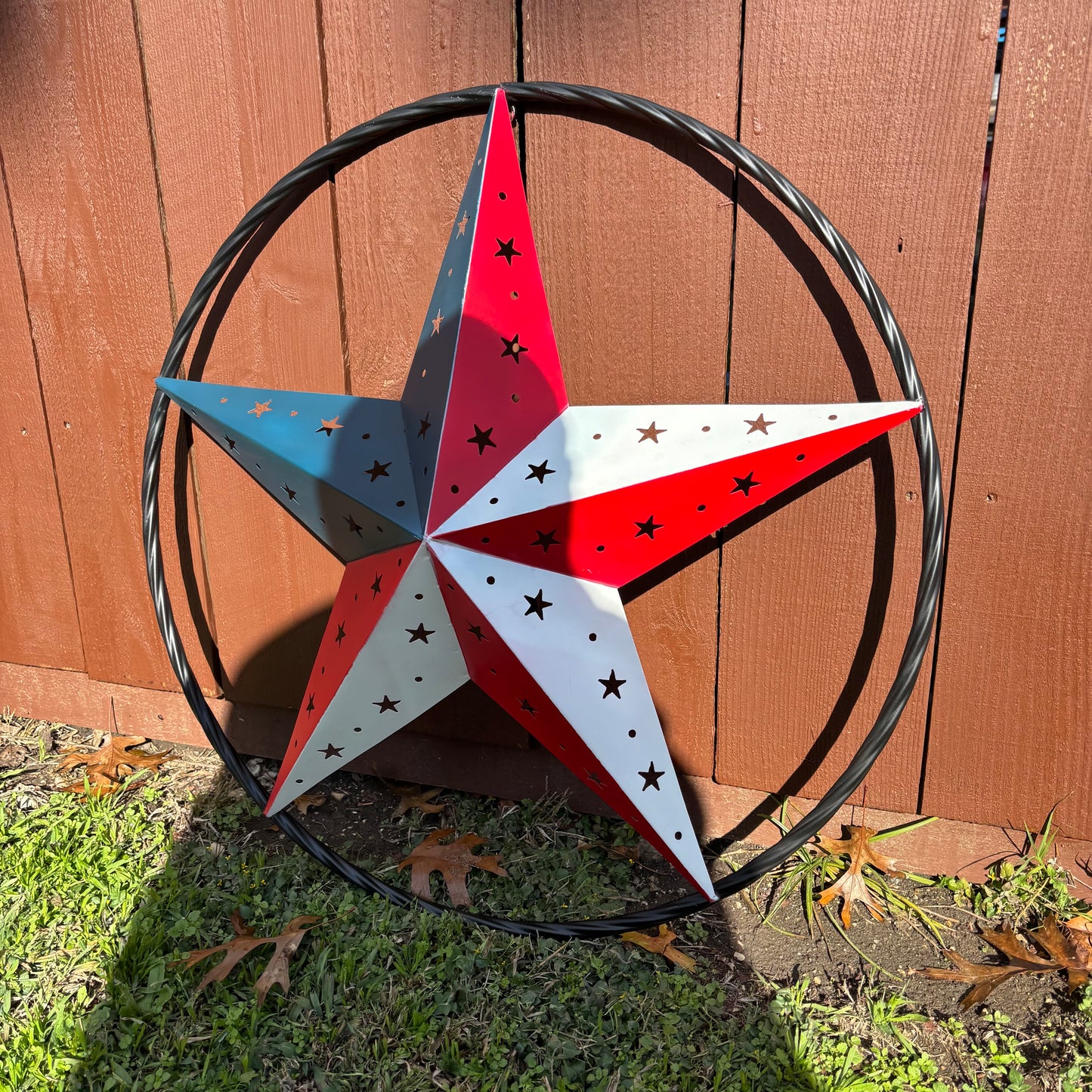 24" RED WHITE BLUE STAR USA FLAG STAR WITH SMALL STAR CUTOUT WESTERN HOME DECOR HANDMADE# EH12312