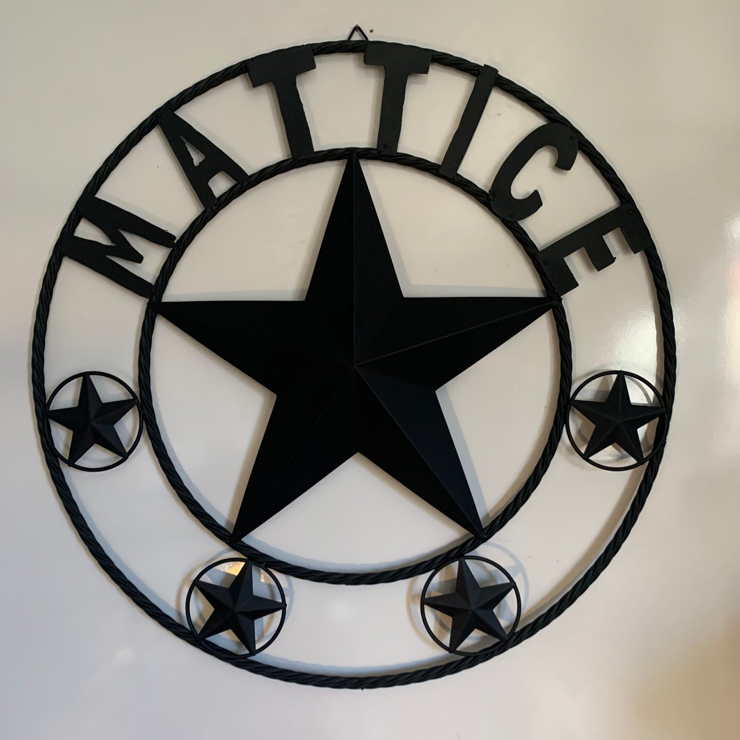 MATTICE STYLE BLACK STAR YOUR CUSTOM NAME BARN METAL STAR 3d TWISTED ROPE RING WESTERN HOME DECOR HANDMADE 24",32",36",50"