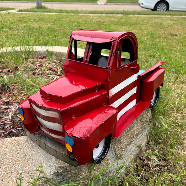 USA FLAG TRUCK 24" PICKUP PATRIOTIC TRUCK RED WHITE TAIL DOWN METAL GARDEN ART FIGURINE WESTERN HOME DECOR HANDMADE #EH12855