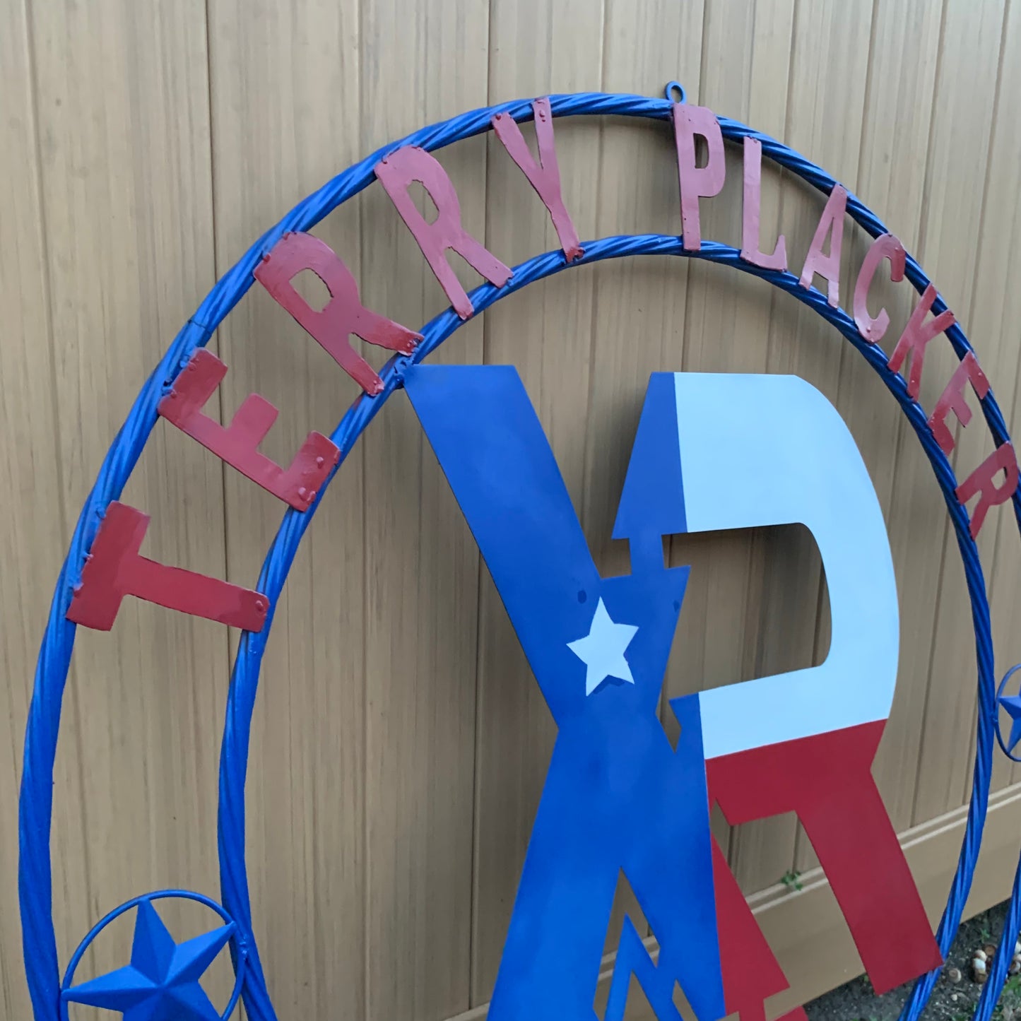 #EH11299 CUSTOM NAME XR ROOFING STYLE SIGN RED,WHITE & BLUE TEXAS FLAG LOGO HANDMADE