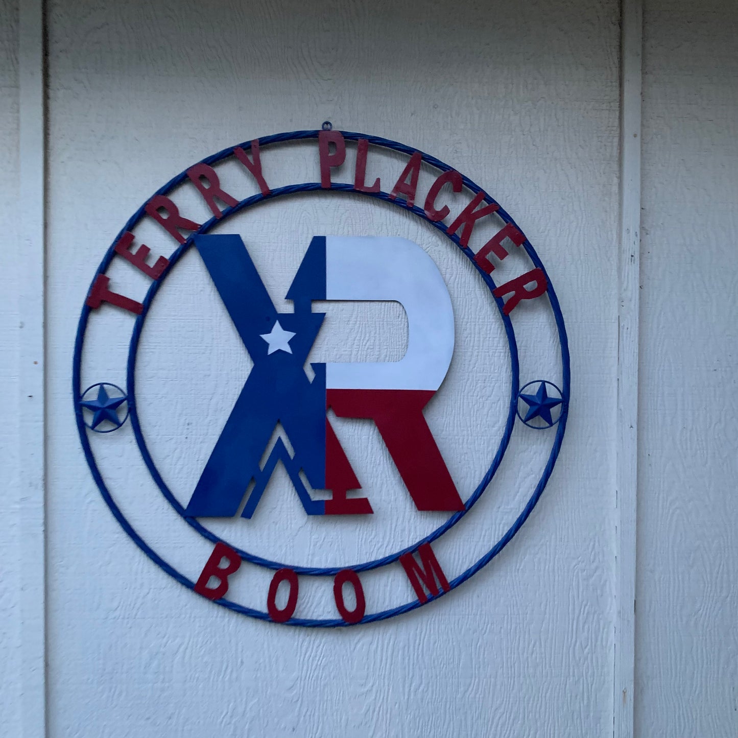 #EH11299 CUSTOM NAME XR ROOFING STYLE SIGN RED,WHITE & BLUE TEXAS FLAG LOGO HANDMADE