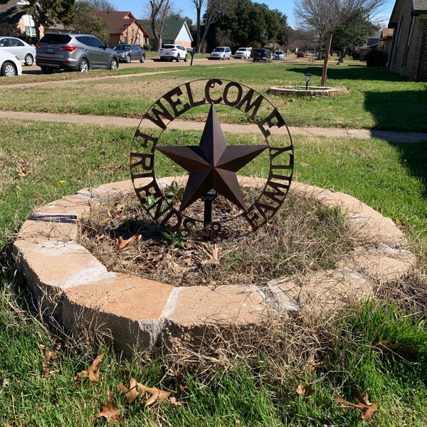 WELCOME FRIENDS FAMILY BARN METAL STAR WALL ART WESTERN HOME DECOR HANDMADE NEW