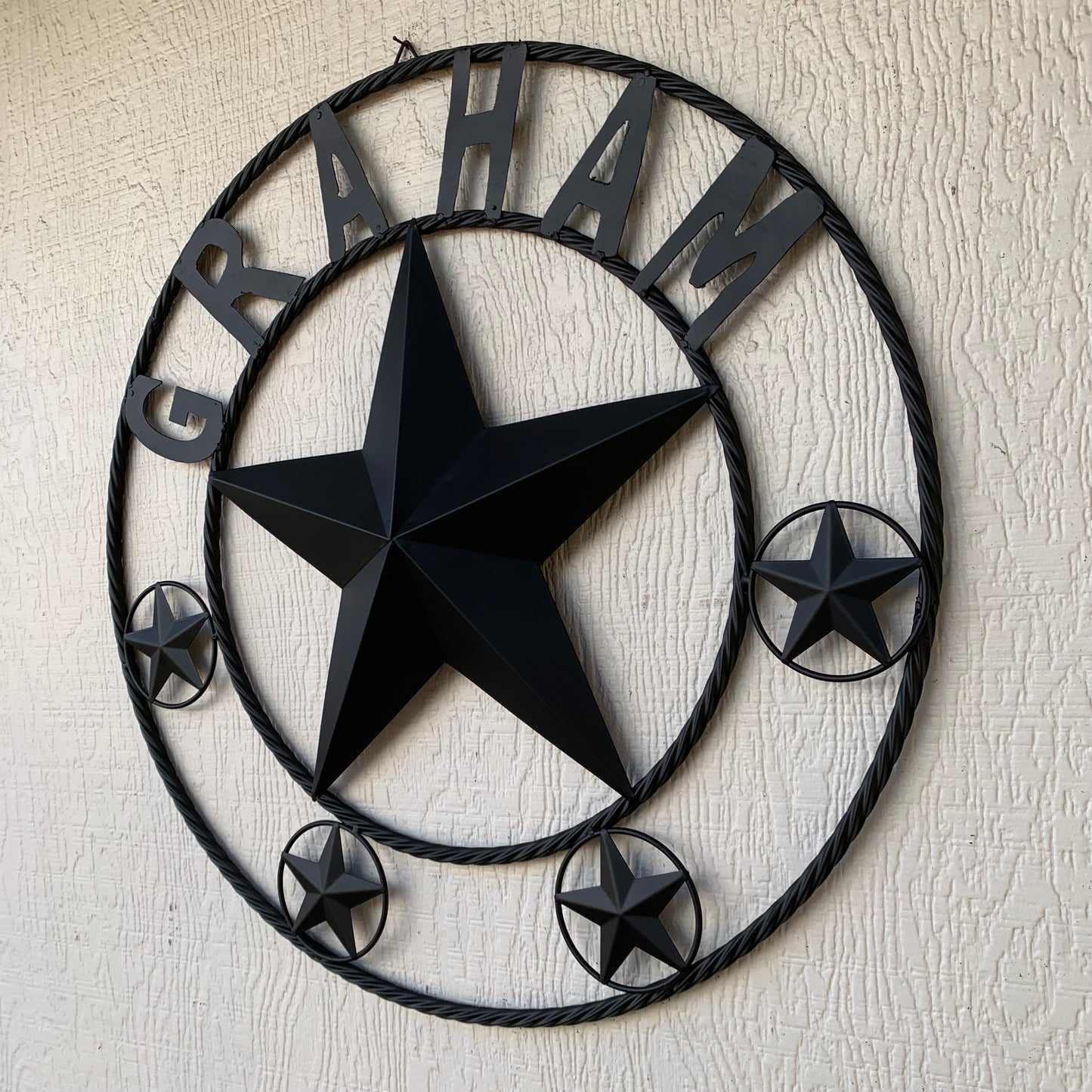 GRAHAM STYLE YOUR CUSTOM NAME STAR BARN STAR METAL LONE STAR WESTERN HOME DECOR RUSTIC BLACK HANDMADE 24",32",36",50"
