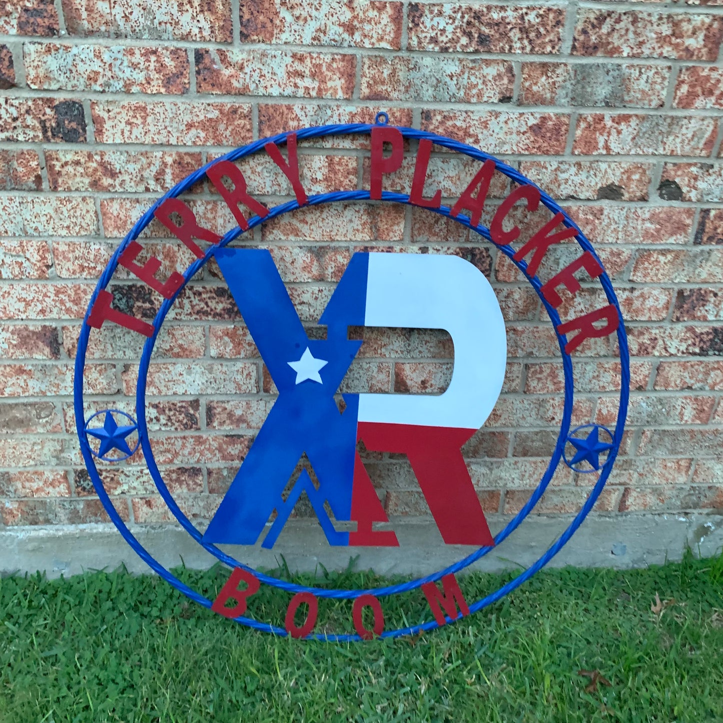 #EH11299 CUSTOM NAME XR ROOFING STYLE SIGN RED,WHITE & BLUE TEXAS FLAG LOGO HANDMADE