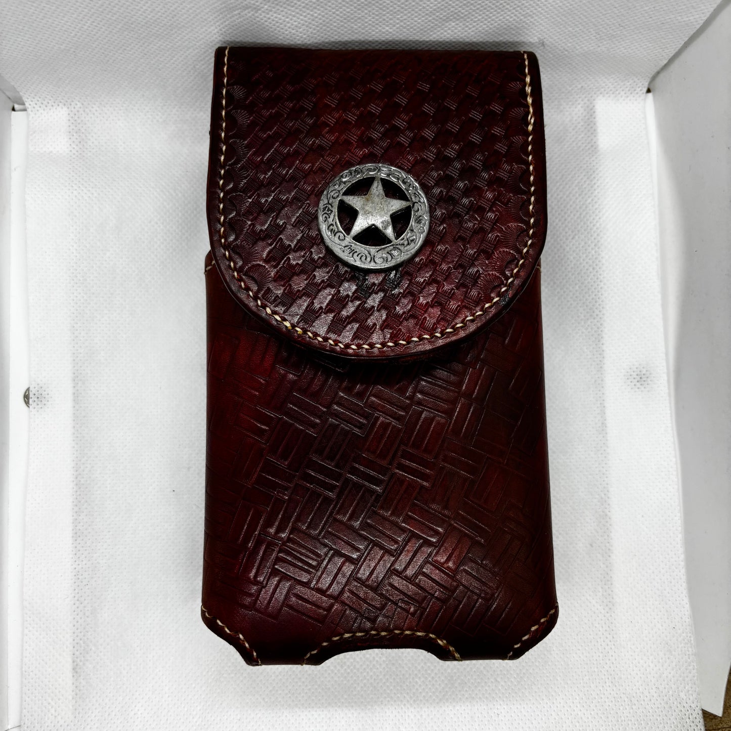 7" LONE STAR LEATHER HOLSTER BROWN STAR POUCH EXTRA LARGE  BELT LOOP CLIP CELL PHONE CASE UNIVERSAL HANDMADE #EH13808