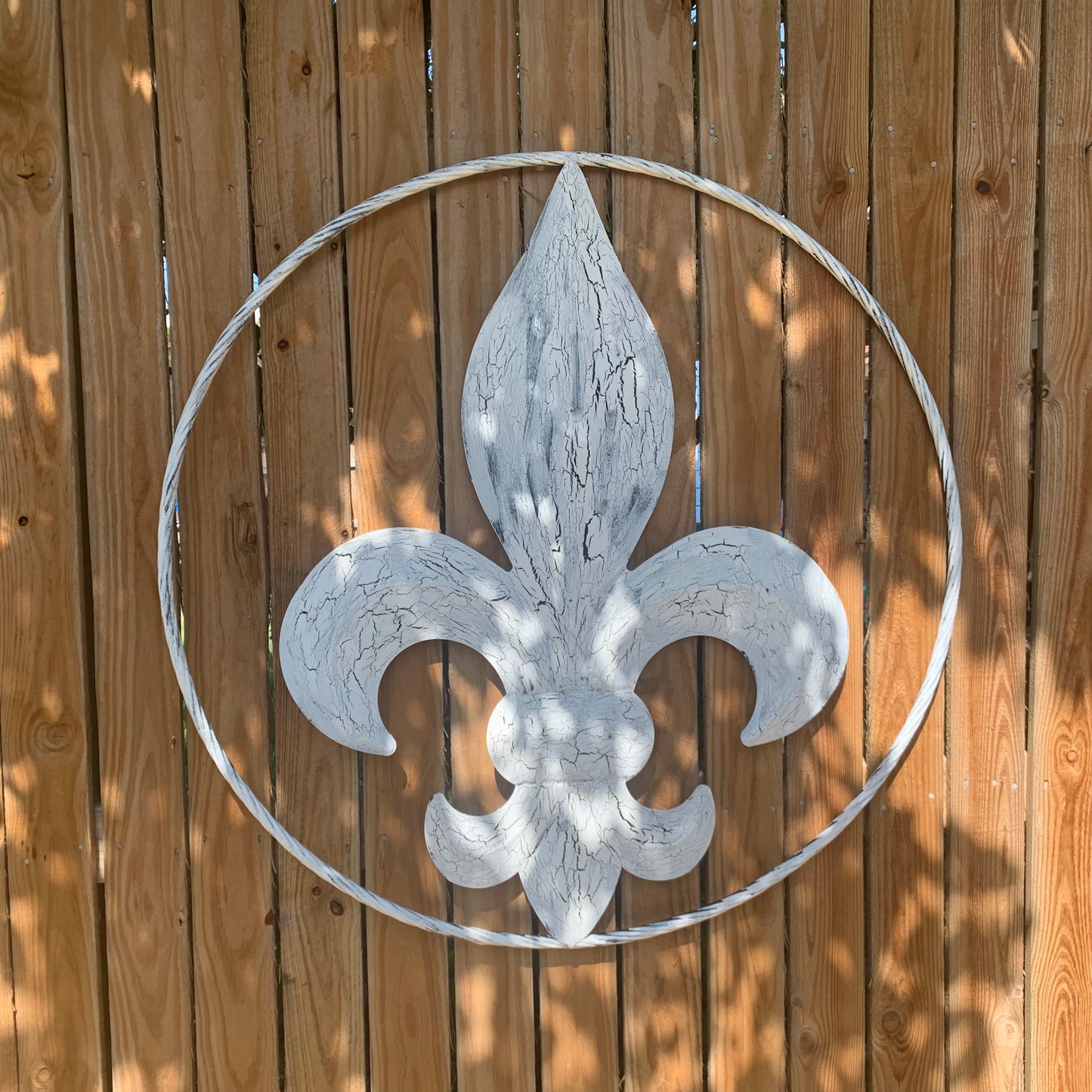 24",36" FLEUR DE LIS METAL CRACKLE WHITE WESTERN HOME DECOR HANDMADE WALL ART NEW #EH10149