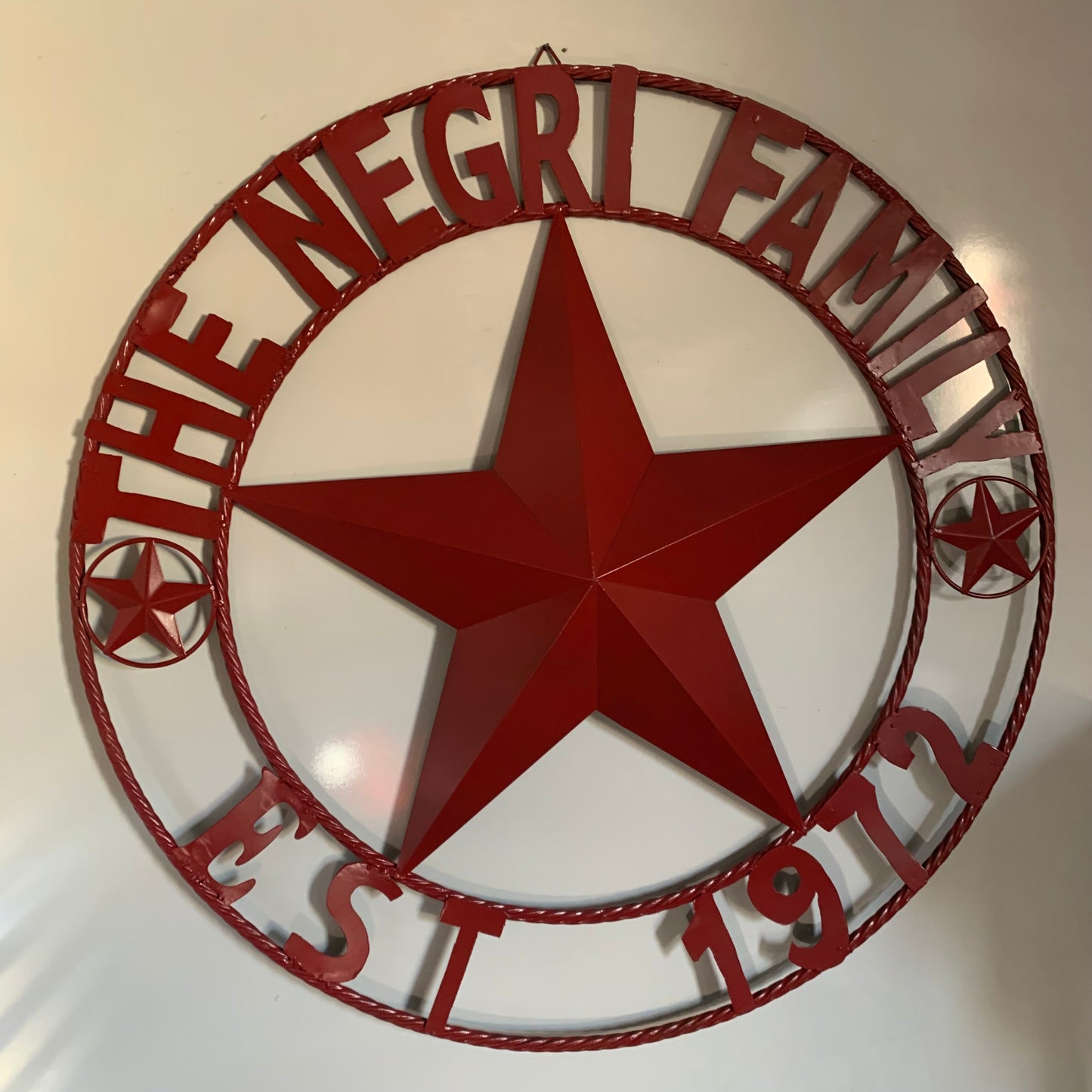 NEGRI FAMILY STYLE YOUR CUSTOM NAME STAR BARN STAR METAL LONE STAR WESTERN HOME DECOR RUSTIC BURGUNDY RED HANDMADE 24",32",36",50"
