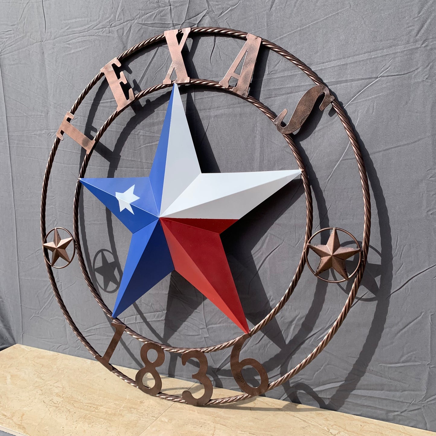 1836 TEXAS FLAG STAR RED WHITE BLUE TWISTED BRONZE RING WESTERN HOME DECOR HANDMADE NEW