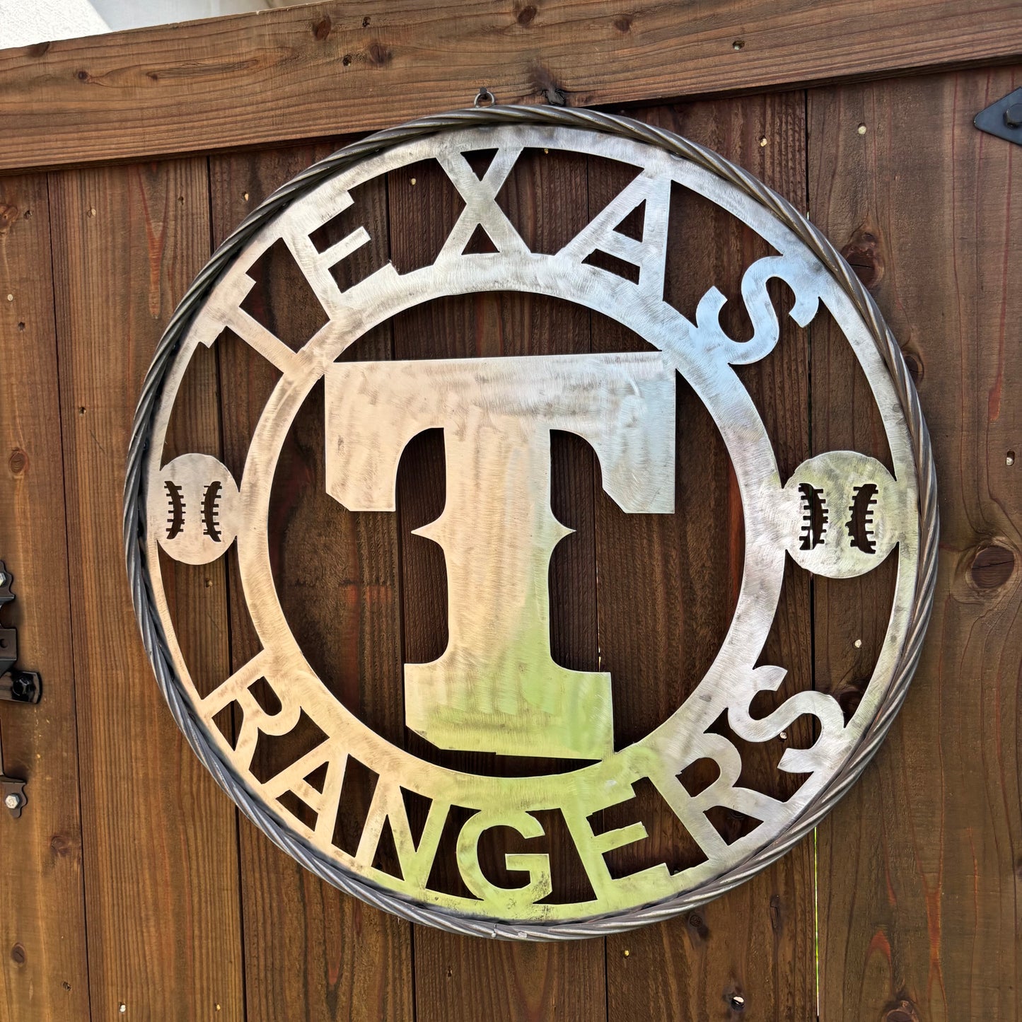TEXAS RANGERS CUSTOM RAW METAL VINTAGE CRAFT TEAM SIGN TWISTED ROPE RING HANDMADE