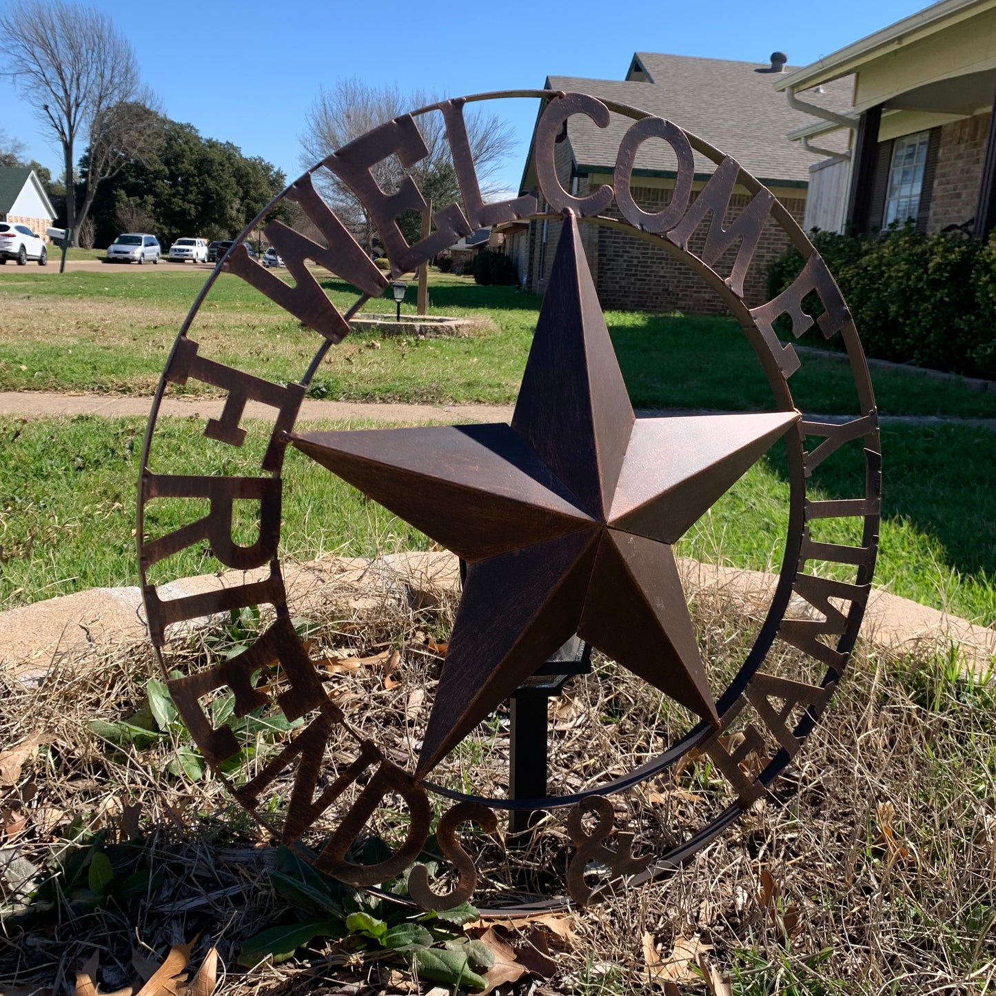 WELCOME FRIENDS FAMILY BARN METAL STAR WALL ART BRONZE WESTERN HOME DECOR HANDMADE NEW #EH13339
