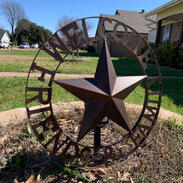 WELCOME FRIENDS FAMILY BARN METAL STAR WALL ART WESTERN HOME DECOR HANDMADE NEW