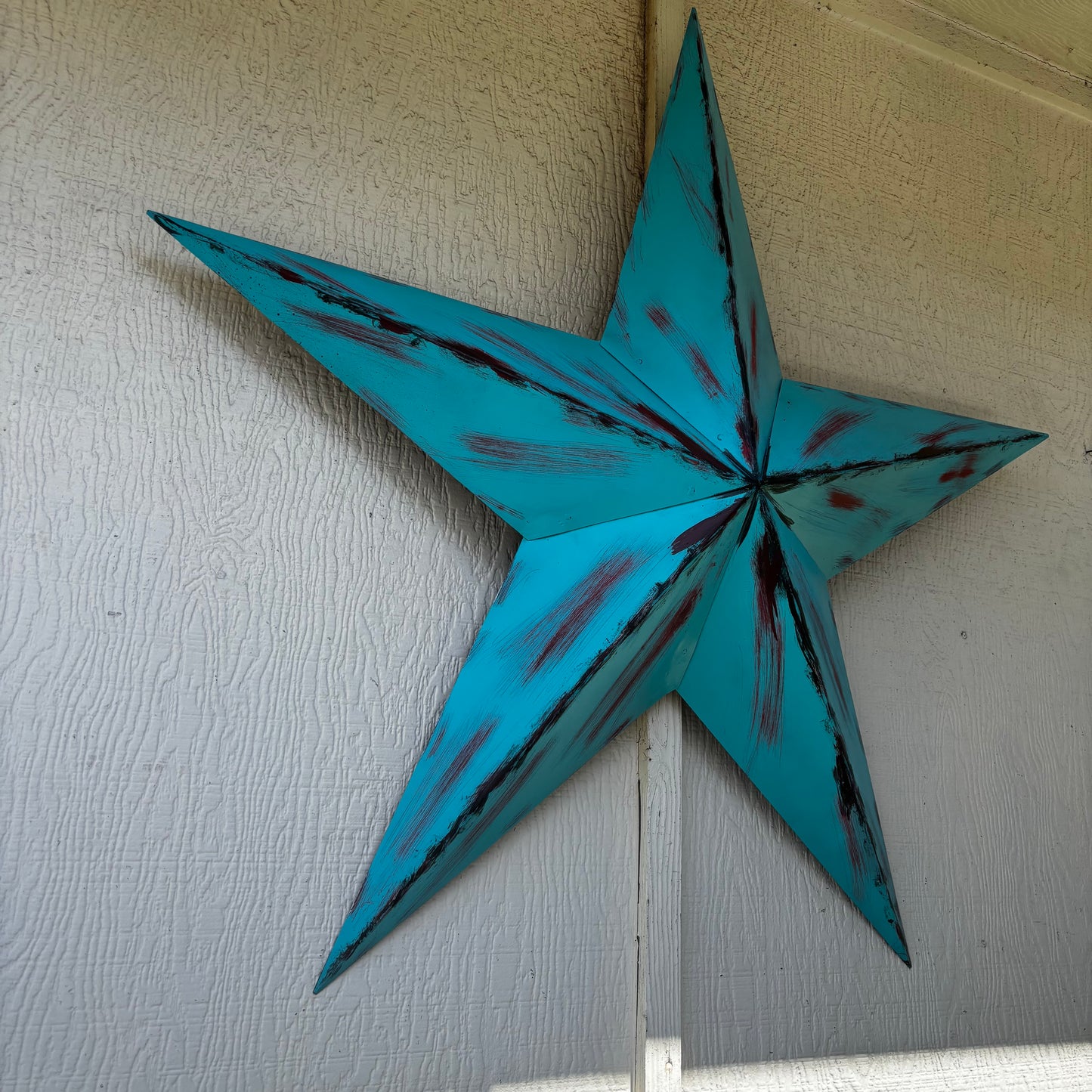 TURQUOISE DISTRESSED TWO TONE BARN STAR METAL ART WESTERN HOME DECOR HANDMADE