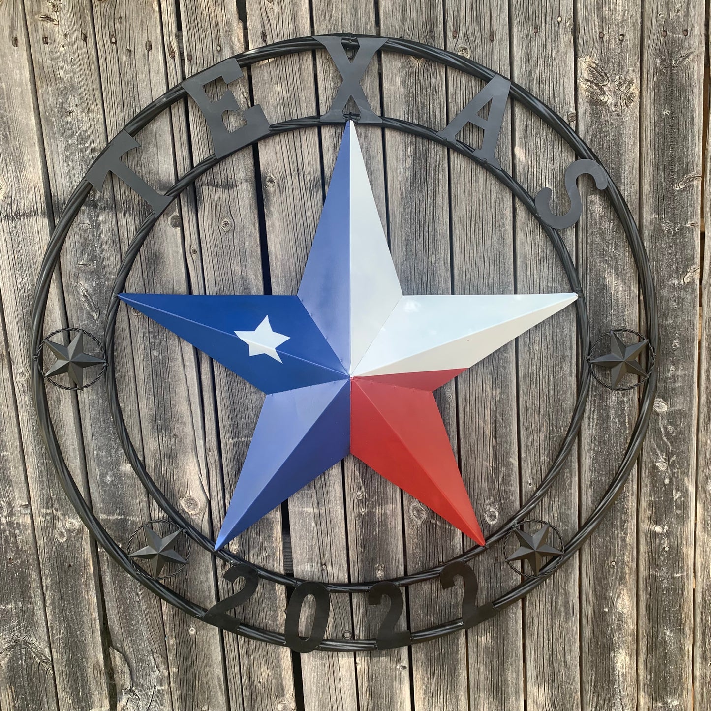 TEXAS 2022 STYLE CUSTOM NAME BARN STAR METAL LONESTAR 3d TWISTED BLACK ROPE RING WESTERN HOME DECOR   HANDMADE 24",32",36"