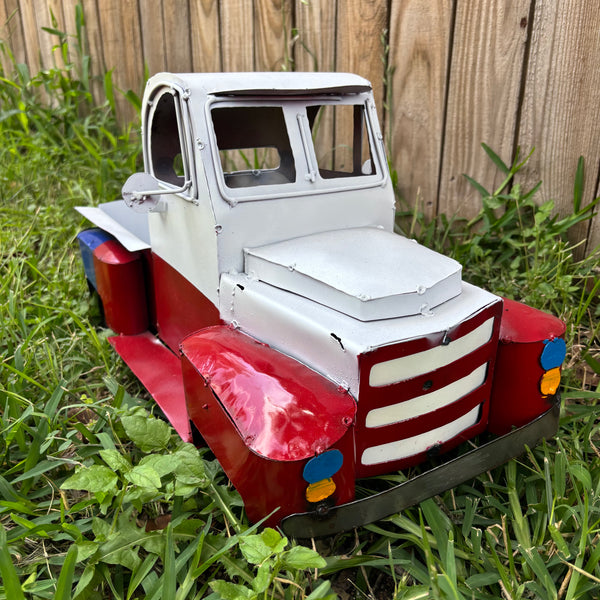 TEXAS FLAG TRUCK 20" PICKUP PATRIOTIC TRUCK RED WHITE BLUE METAL VINTAGE GARDEN ART FIGURINE WESTERN HOME DECOR HANDMADE #EH12866