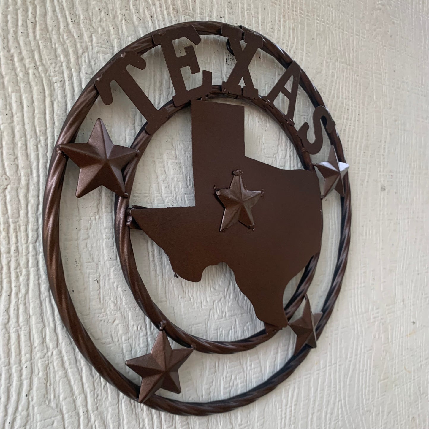 12" STATE OF TEXAS MAP RUSTIC BRONZE TWISTED RING METAL SIGN WESTERN HOME DECOR HANDMADE NEW