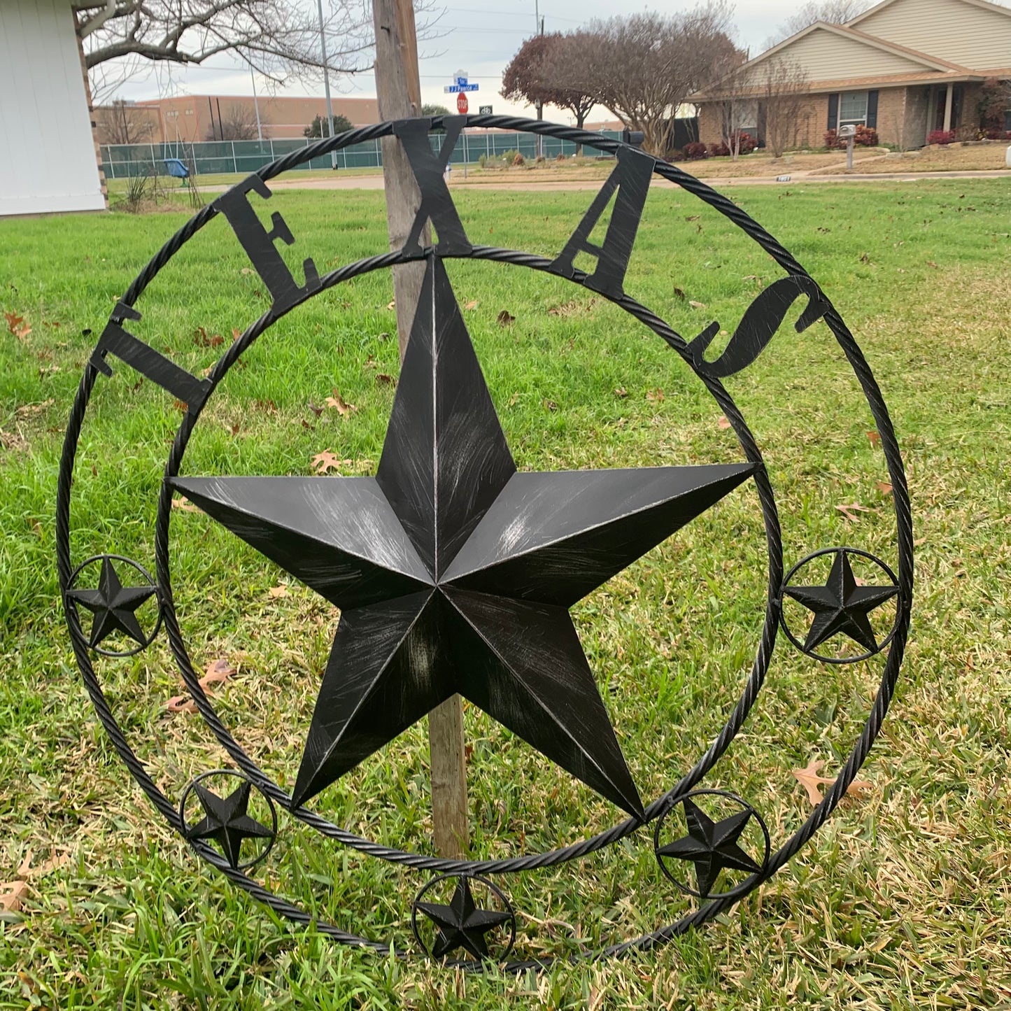 TEXAS BLACK DISTRESSED STAR TWO TONE TEXTURE BARN STAR METAL LONESTAR TWISTED ROPE RING WESTERN HOME DECOR HANDMADE NEW