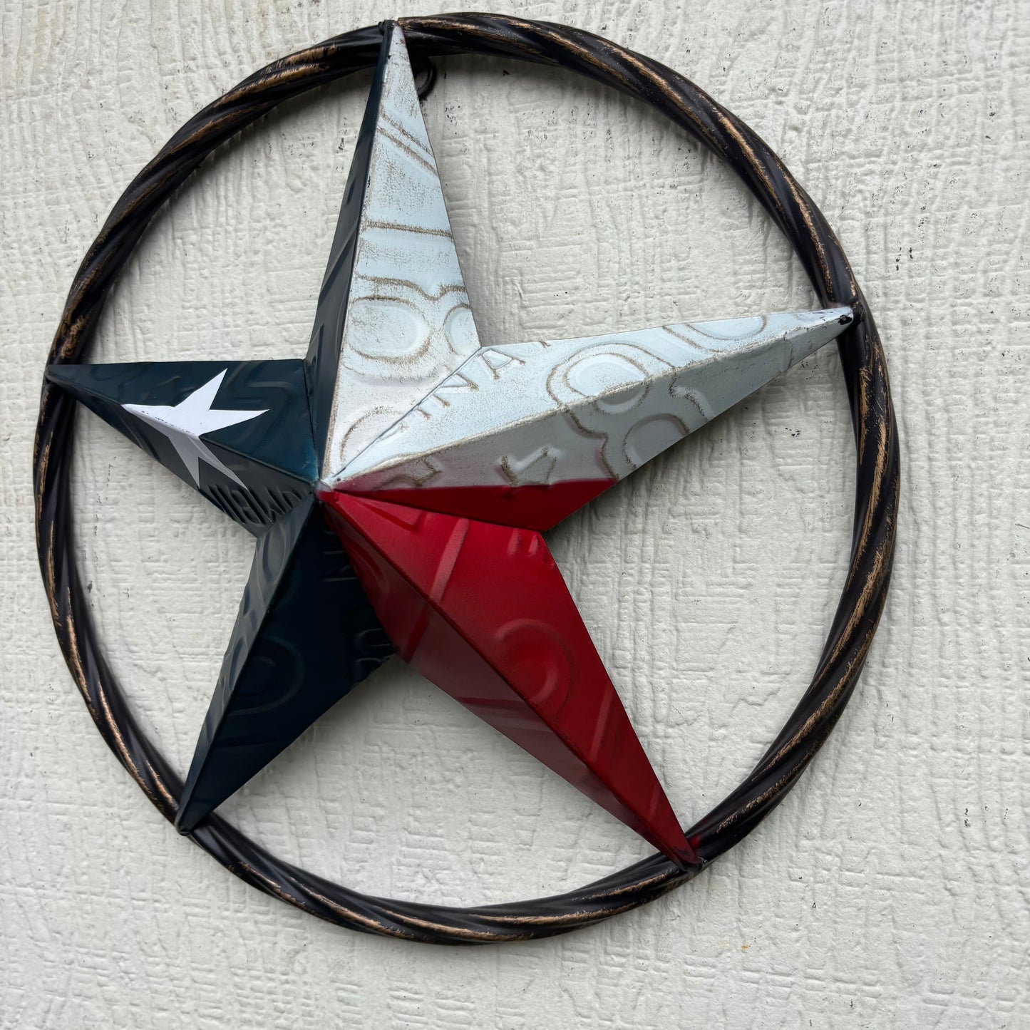 RED WHITE BLUE LICENSE PLATE METAL BARN LONESTAR WESTERN HOME DECOR HANDMADE EH13325