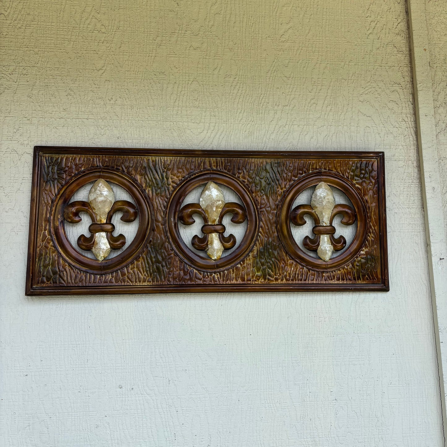36" FLEUR DE LIS GOLD BROWN RECTANGLE WALL ART WESTERN METAL ART HANDMADE #EH13330