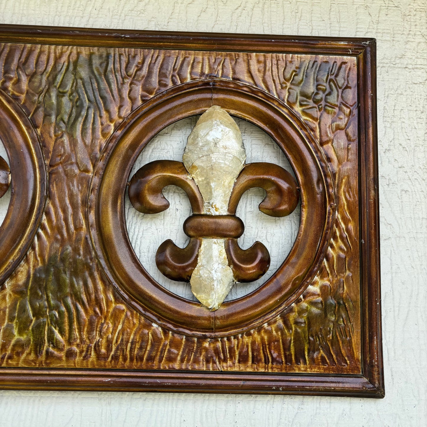 36" FLEUR DE LIS GOLD BROWN RECTANGLE WALL ART WESTERN METAL ART HANDMADE #EH13330