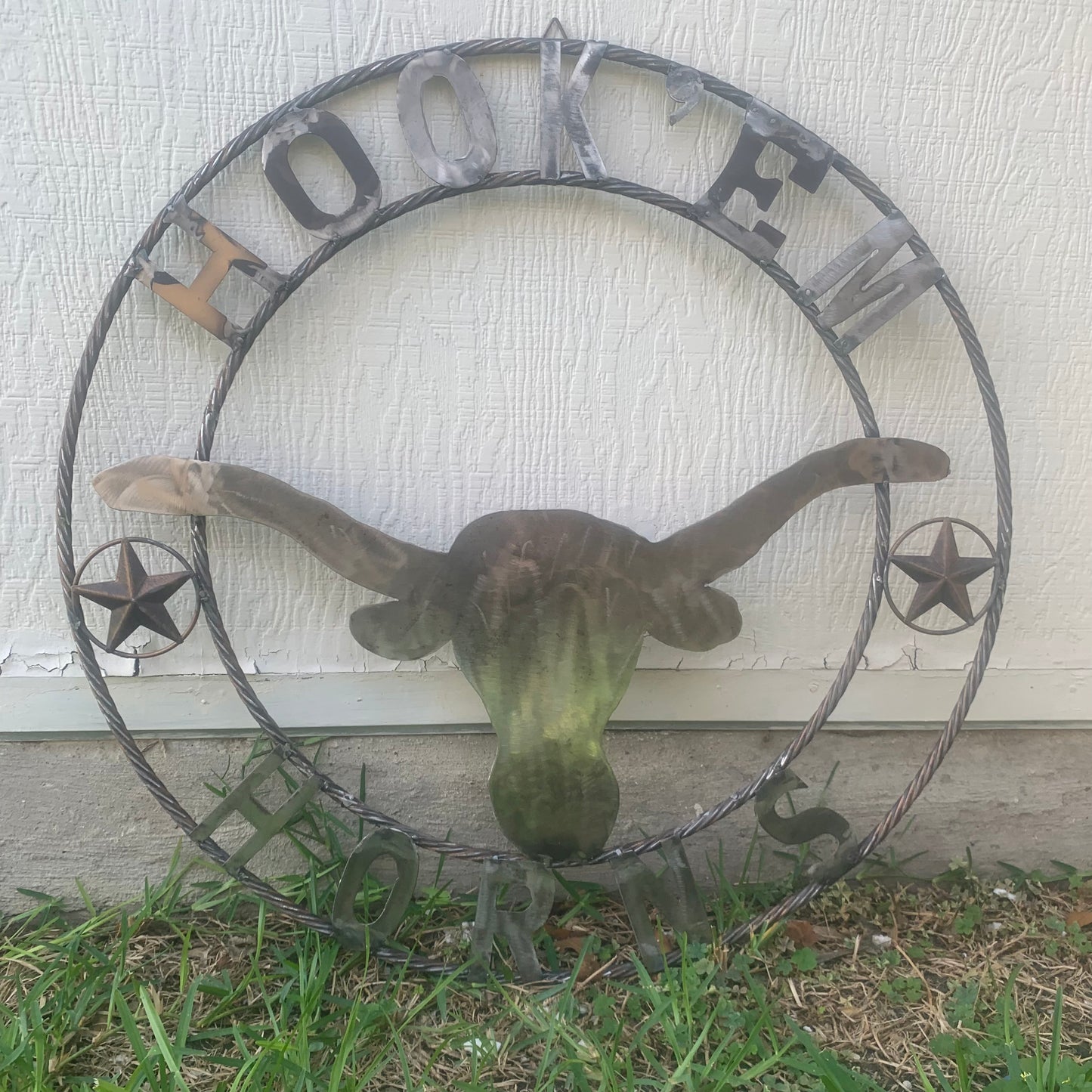 HOOKEM HORNS & LONE STAR TEXAS LONGHORNS HOOK EM RAW METAL UNPAINTED CUSTOM VINTAGE CRAFT WALL ART TEAM SIGN HANDMADE
