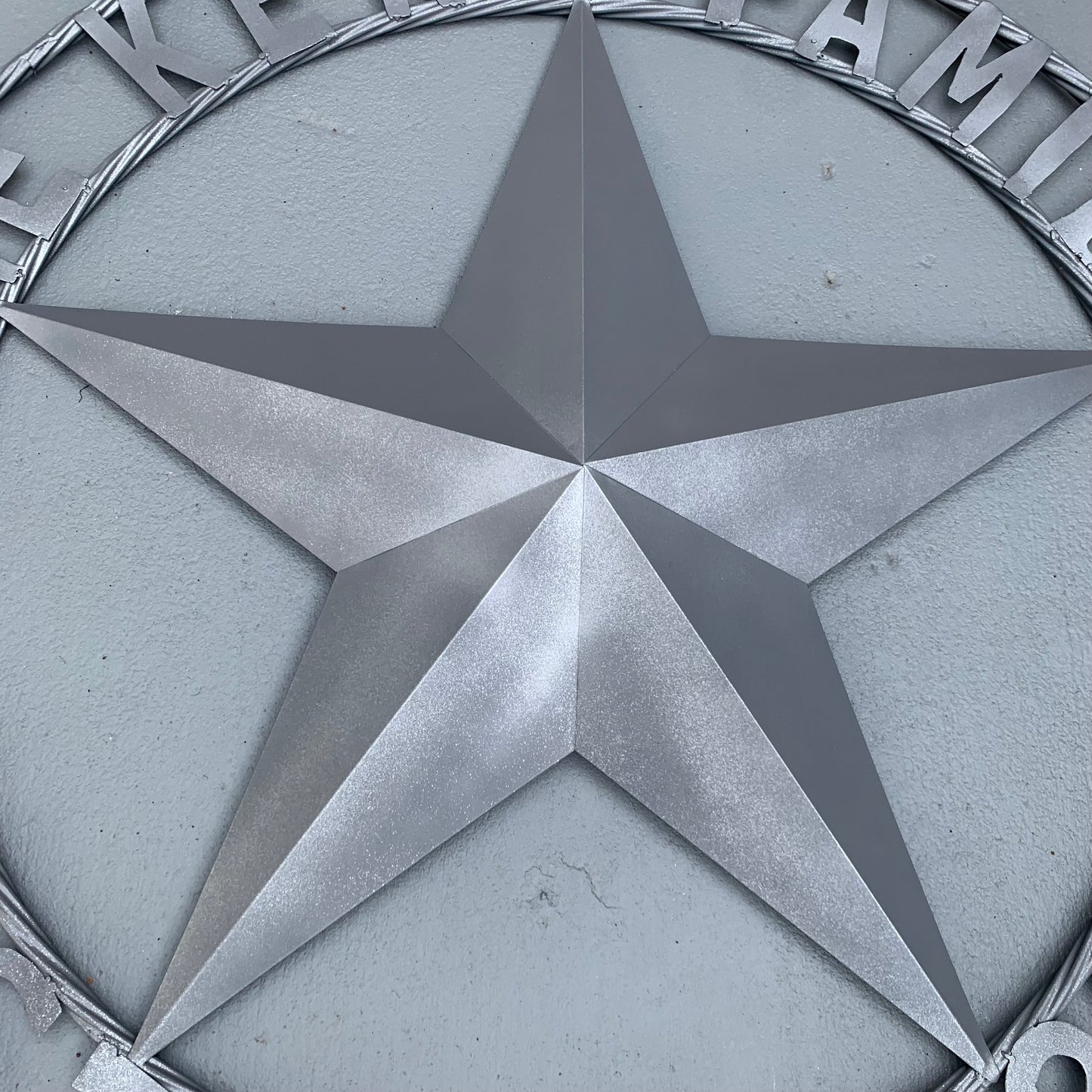 KENT STYLE CUSTOM STAR NAME BARN METAL STAR 3d TWISTED ROPE RING WESTERN HOME DECOR RUSTIC GREY SILVER HANDMADE 24",32",36",50"