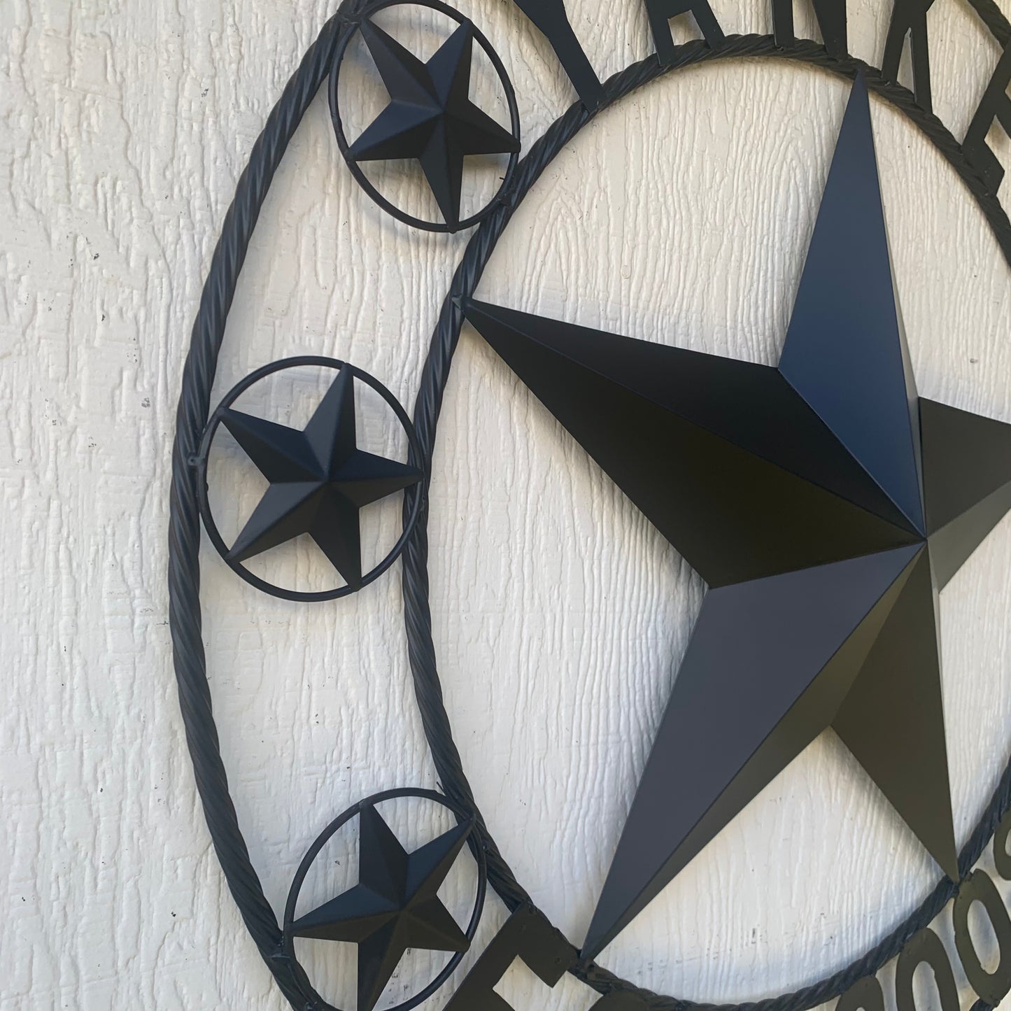 YANKER STYLE CUSTOM NAME STAR BARN METAL STAR 3d TWISTED ROPE RING WESTERN HOME DECOR RUSTIC BLACK HANDMADE 24",32",36",50"