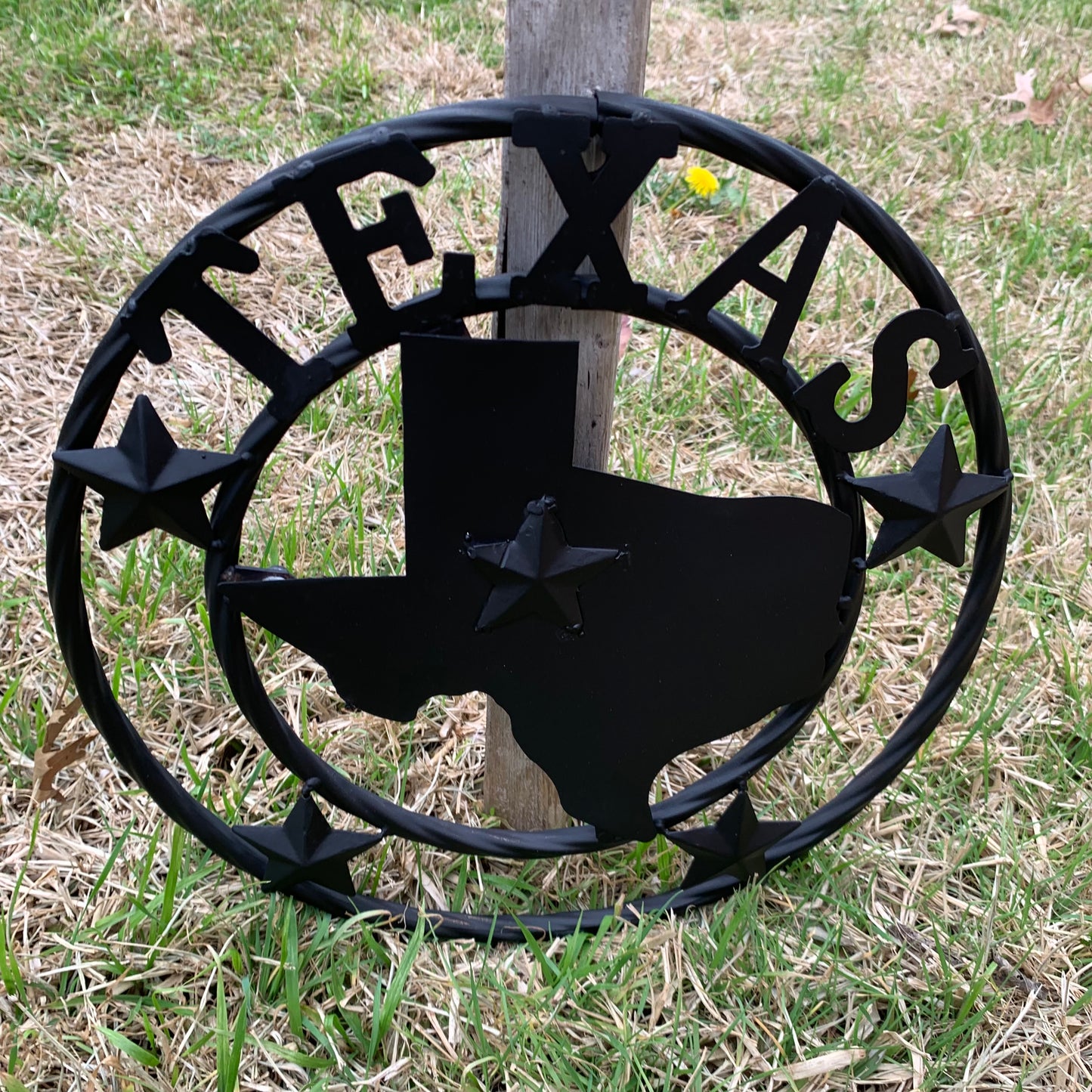 12" STATE OF TEXAS MAP RUSTIC BLACK TWISTED RING METAL SIGN WESTERN HOME DECOR HANDMADE NEW