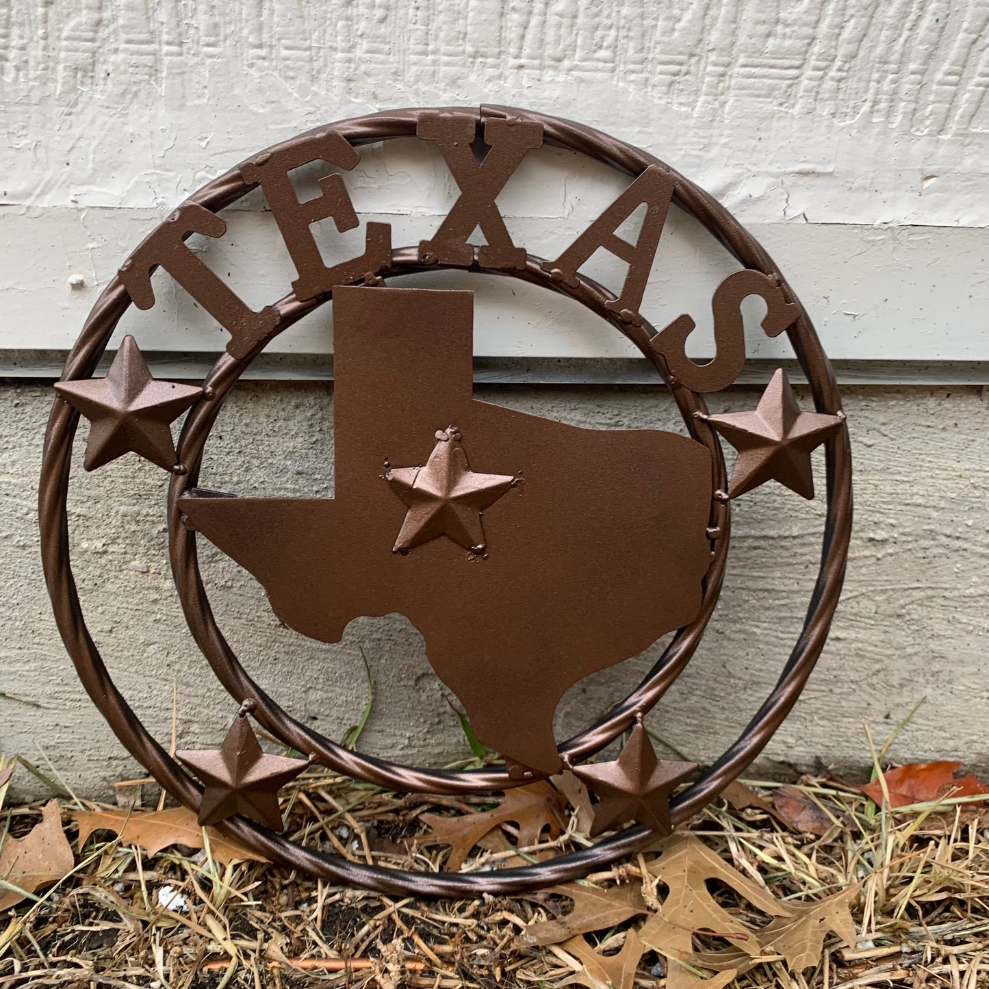 12" STATE OF TEXAS MAP RUSTIC BRONZE TWISTED RING METAL SIGN WESTERN HOME DECOR HANDMADE NEW