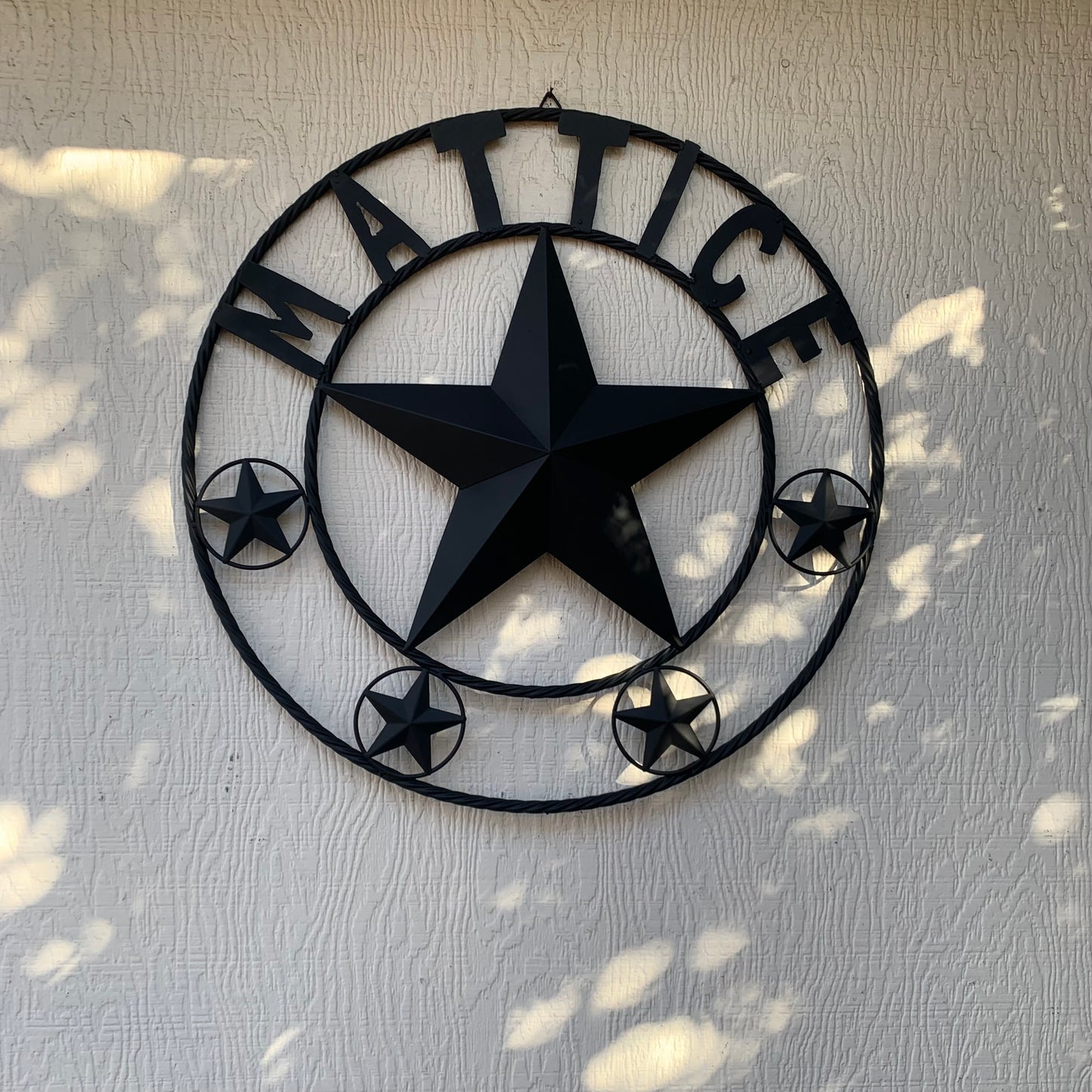 MATTICE STYLE BLACK STAR YOUR CUSTOM NAME BARN METAL STAR 3d TWISTED ROPE RING WESTERN HOME DECOR HANDMADE 24",32",36",50"
