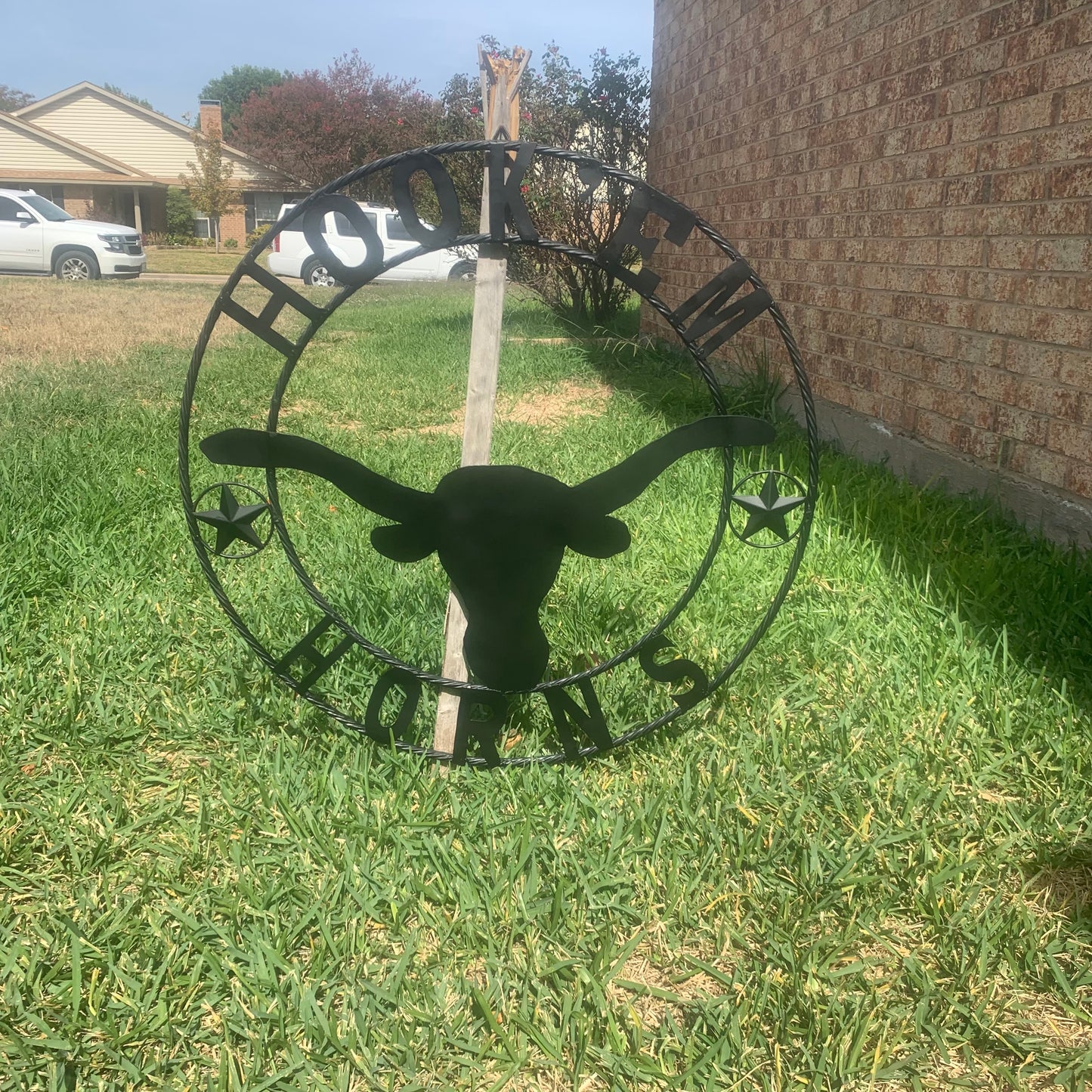 HOOKEM HORNS WITH LONE STAR TEXAS LONGHORNS HOOK EM BLACK METAL CUSTOM VINTAGE CRAFT WALL ART TEAM SIGN HANDMADE