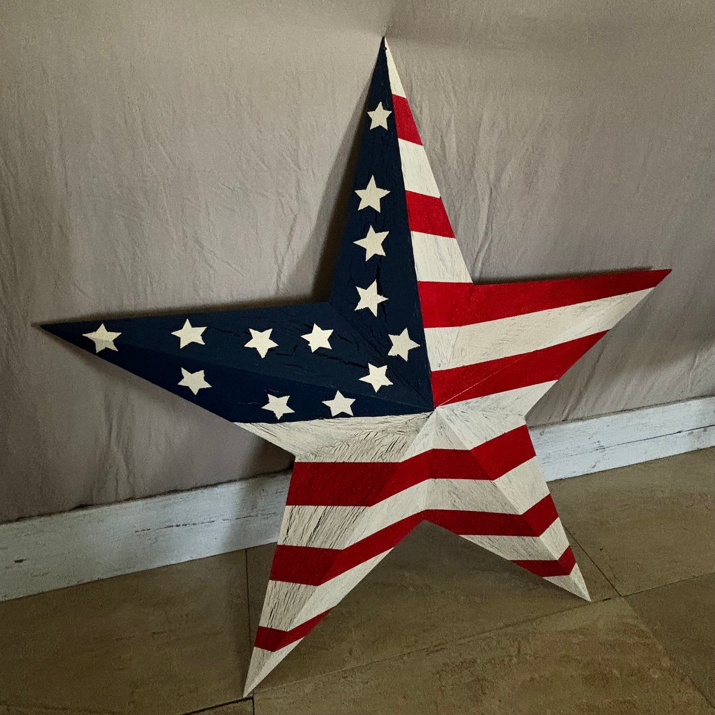 USA FLAG STAR CRACKLE RED IVORY NAVY BLUE METAL BARN STAR METAL WALL ART WESTERN HOME DECOR HANDMADE NEW