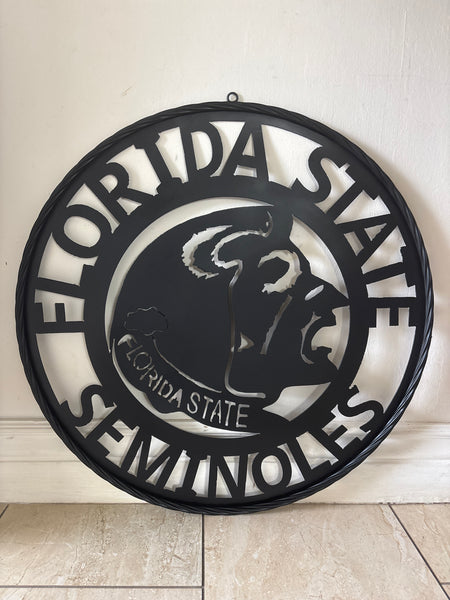 FSU FLORIDA STATE SEMINOLES INDIAN BLACK METAL CUSTOM VINTAGE CRAFT TEAM SIGN 18",24",36"