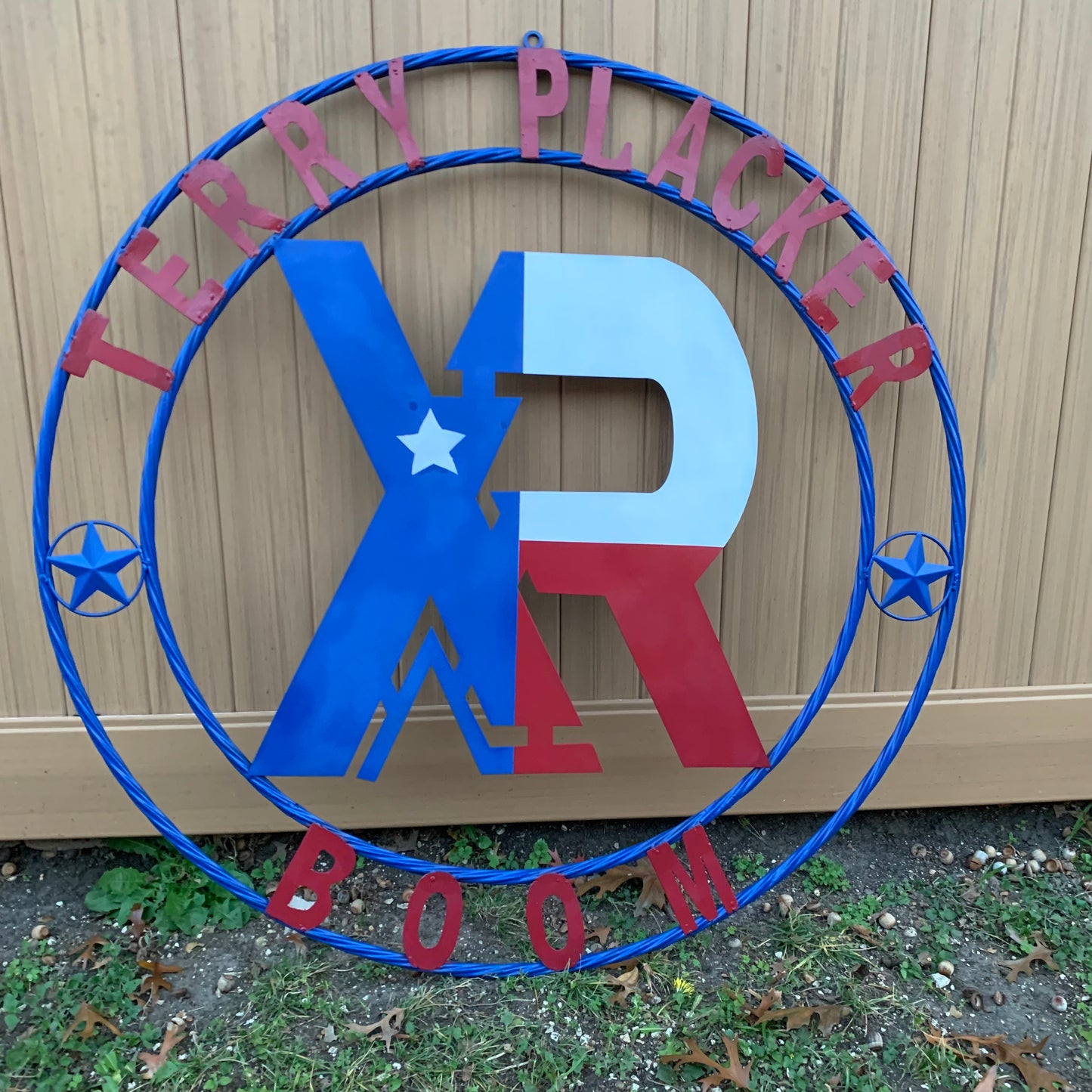 #EH11299 CUSTOM NAME XR ROOFING STYLE SIGN RED,WHITE & BLUE TEXAS FLAG LOGO HANDMADE
