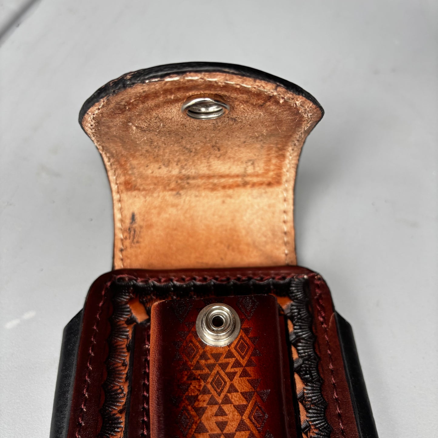 COWBOY PRAYER LEATHER HOLSTER 7" PHONE POUCH WITH KNIFE HOLDER FRONT EXTRA LARGE  BELT LOOP CELL PHONE CASE UNIVERSAL OVERSIZE MADE IN MEXICO #EH13861
