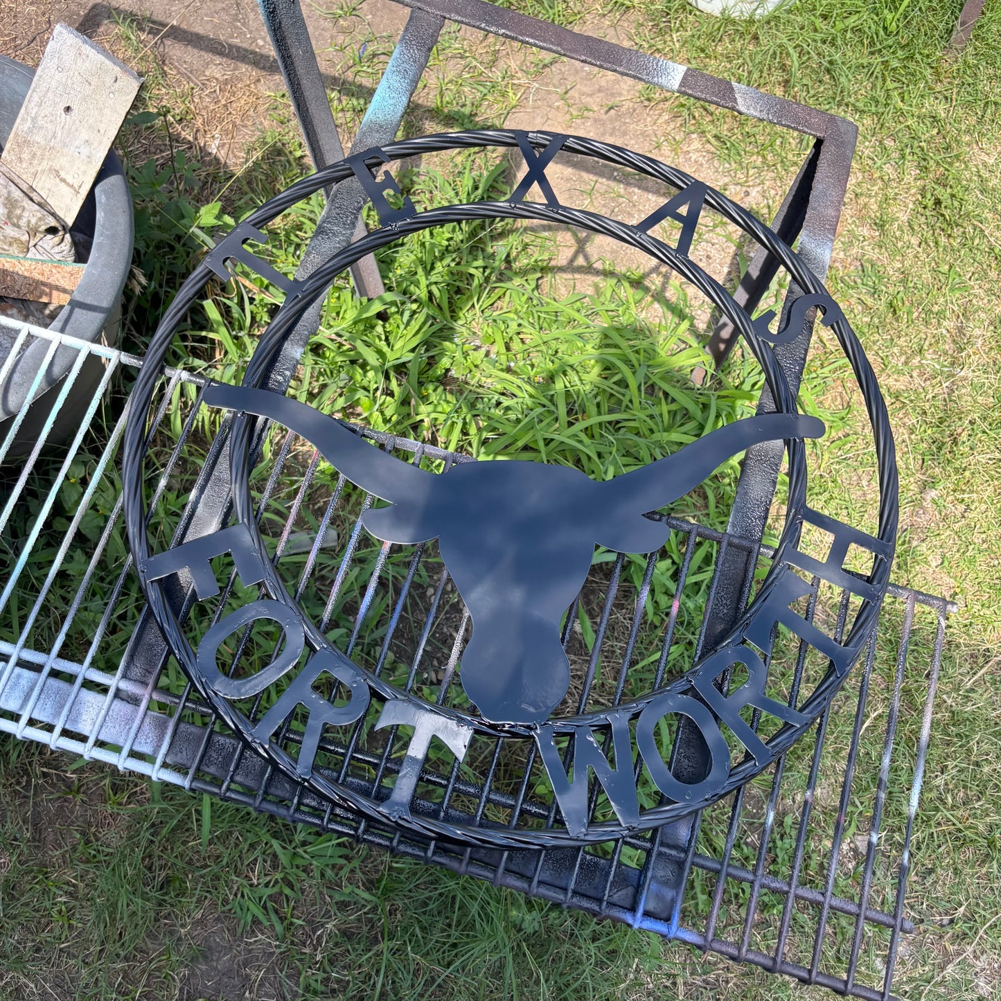 TEXAS FORT WORTH METAL SIGN LONGHORNS BLACK WESTERN HOME DECOR HANDMADE