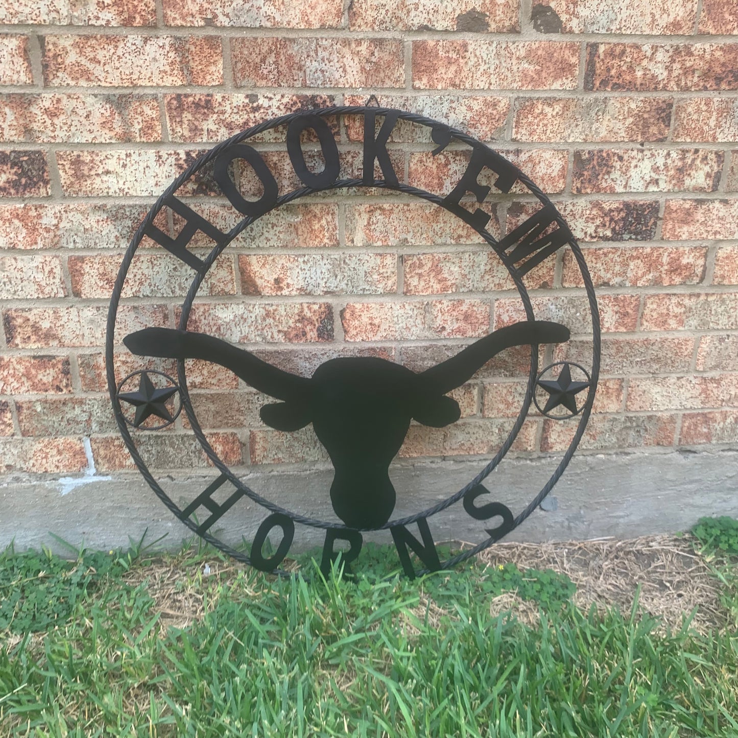 HOOKEM HORNS WITH LONE STAR TEXAS LONGHORNS HOOK EM BLACK METAL CUSTOM VINTAGE CRAFT WALL ART TEAM SIGN HANDMADE