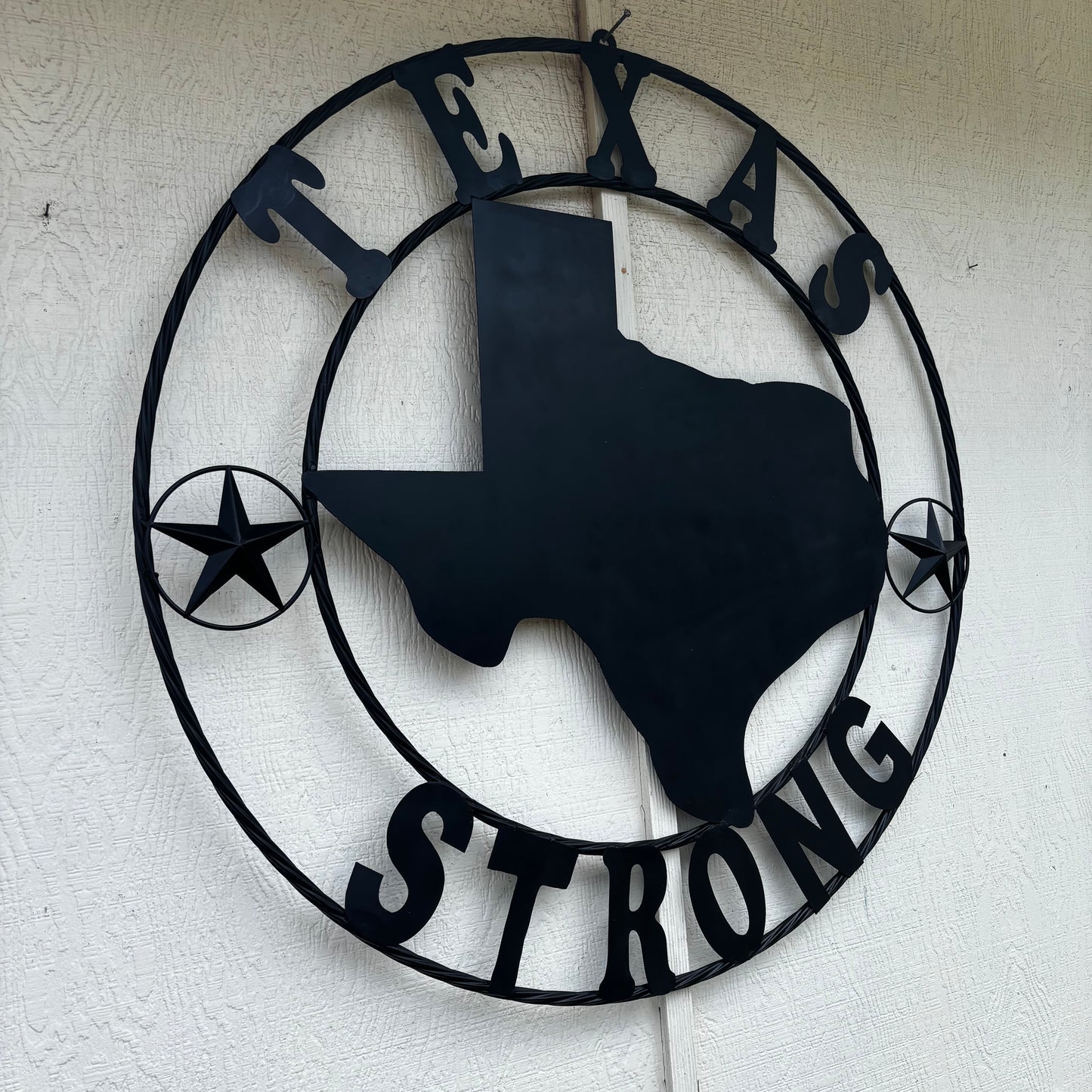 TEXAS STRONG BLACK METAL SIGN WESTERN HOME DECOR HANDMADE
