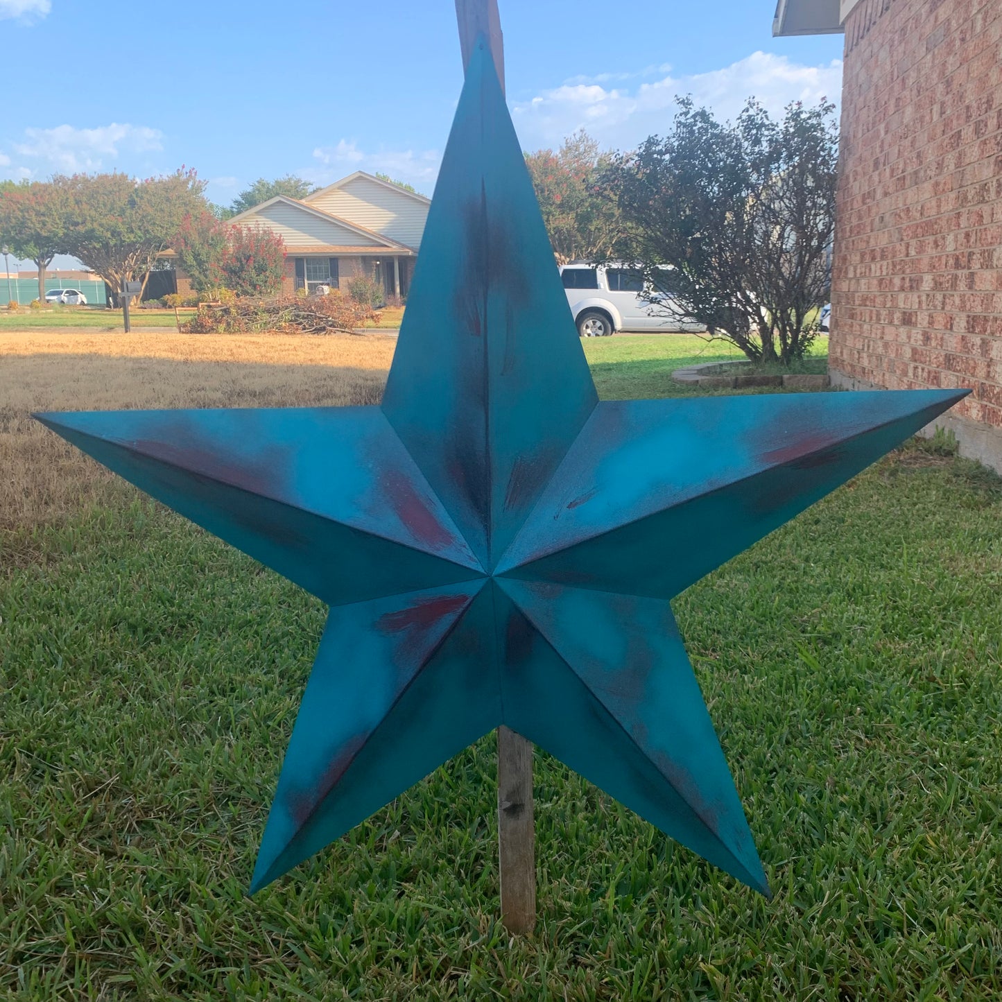 #EH10540 TURQUOISE DISTRESSED TWO TONE BARN STAR METAL ART WESTERN HOME DECOR HANDMADE NEW