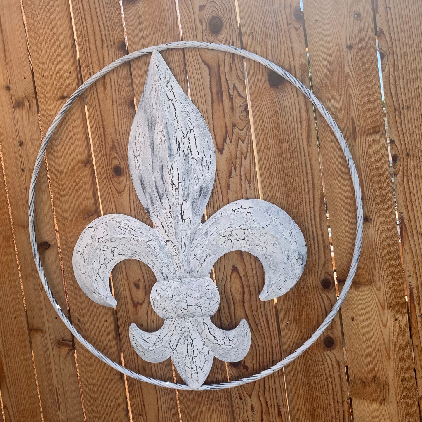 24",36" FLEUR DE LIS METAL CRACKLE WHITE WESTERN HOME DECOR HANDMADE WALL ART NEW #EH10149