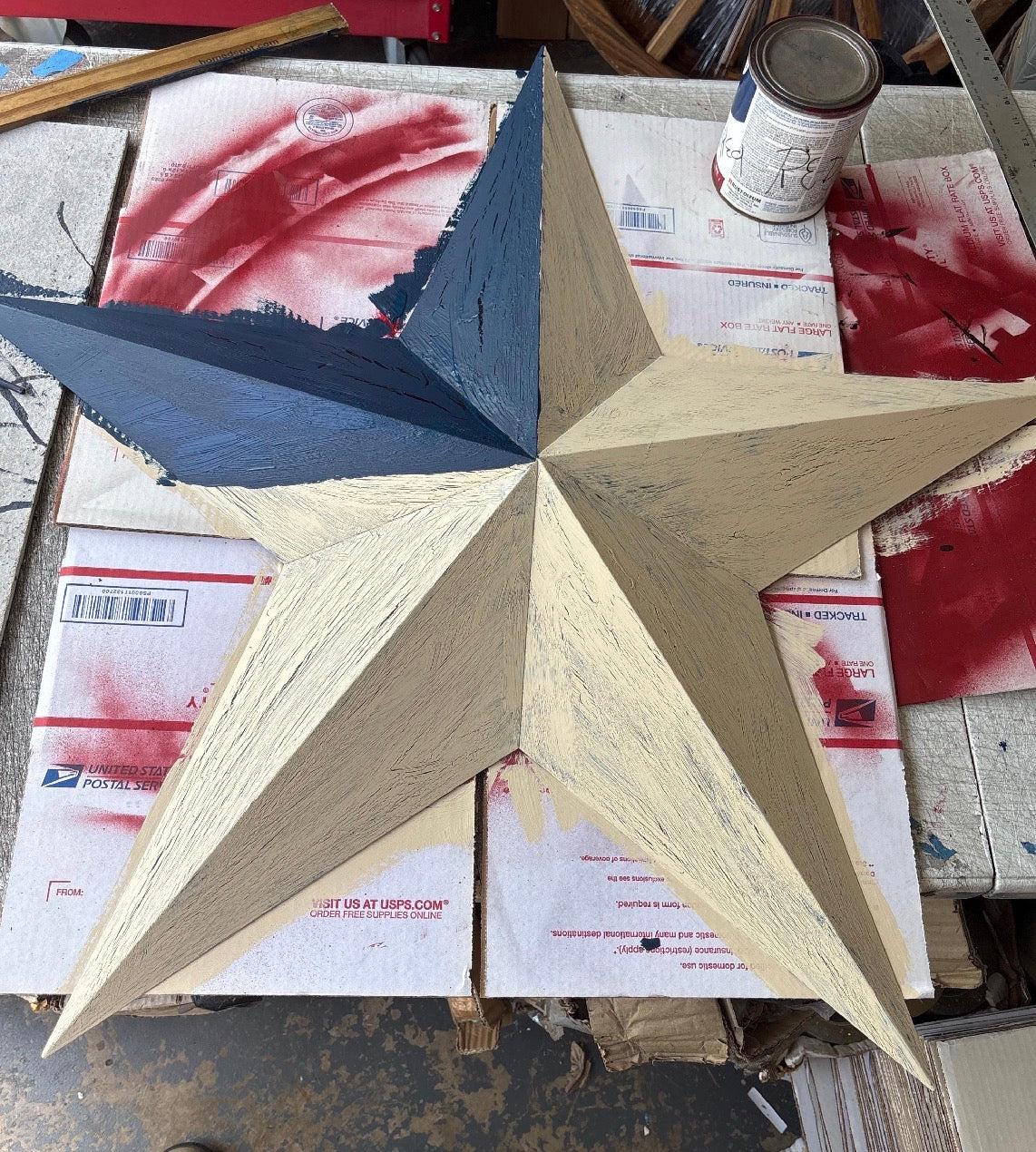 USA FLAG STAR CRACKLE RED IVORY NAVY BLUE METAL BARN STAR METAL WALL ART WESTERN HOME DECOR HANDMADE NEW