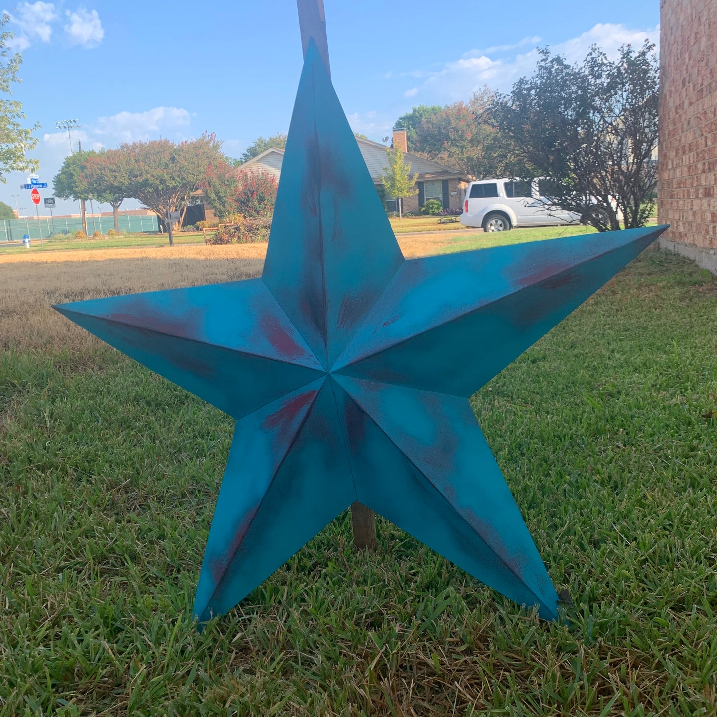 #EH10540 TURQUOISE DISTRESSED TWO TONE BARN STAR METAL ART WESTERN HOME DECOR HANDMADE NEW