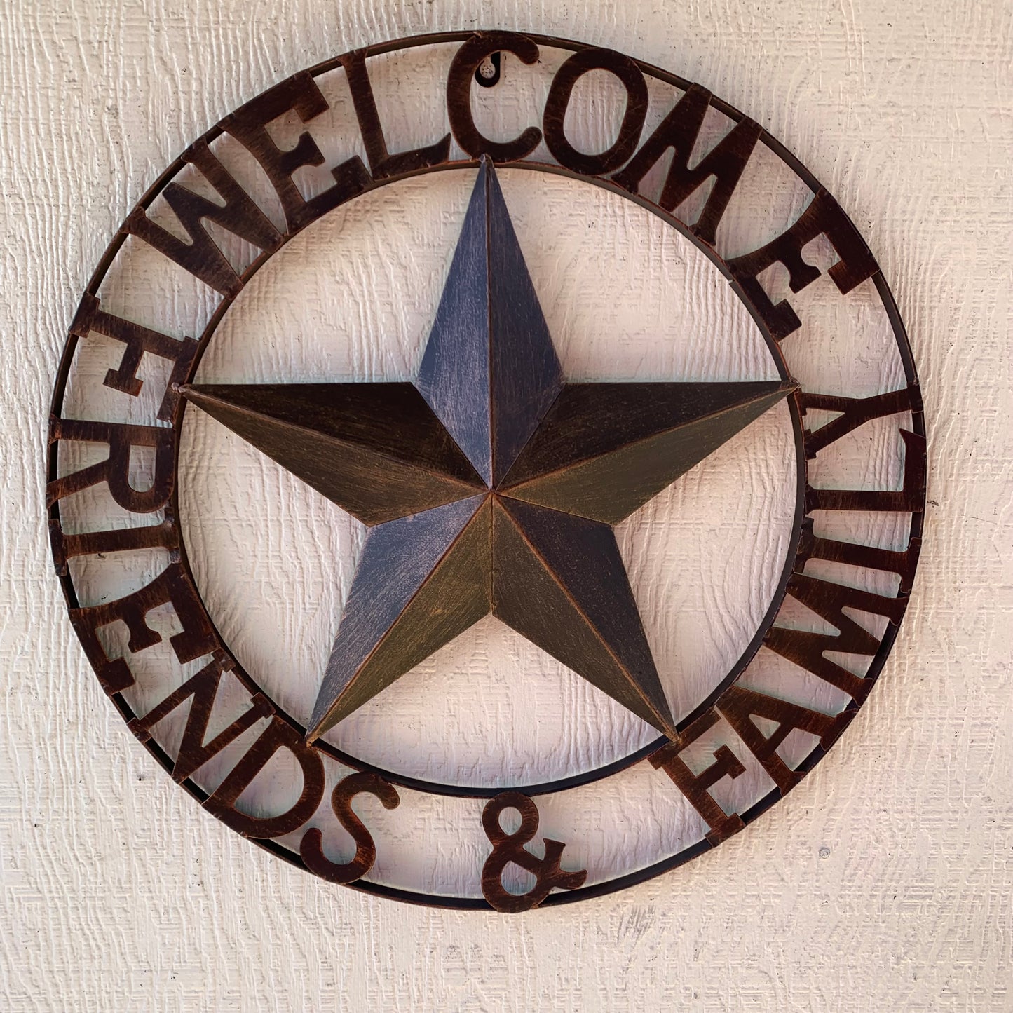 WELCOME FRIENDS FAMILY BARN METAL STAR WALL ART BRONZE WESTERN HOME DECOR HANDMADE NEW #EH13339