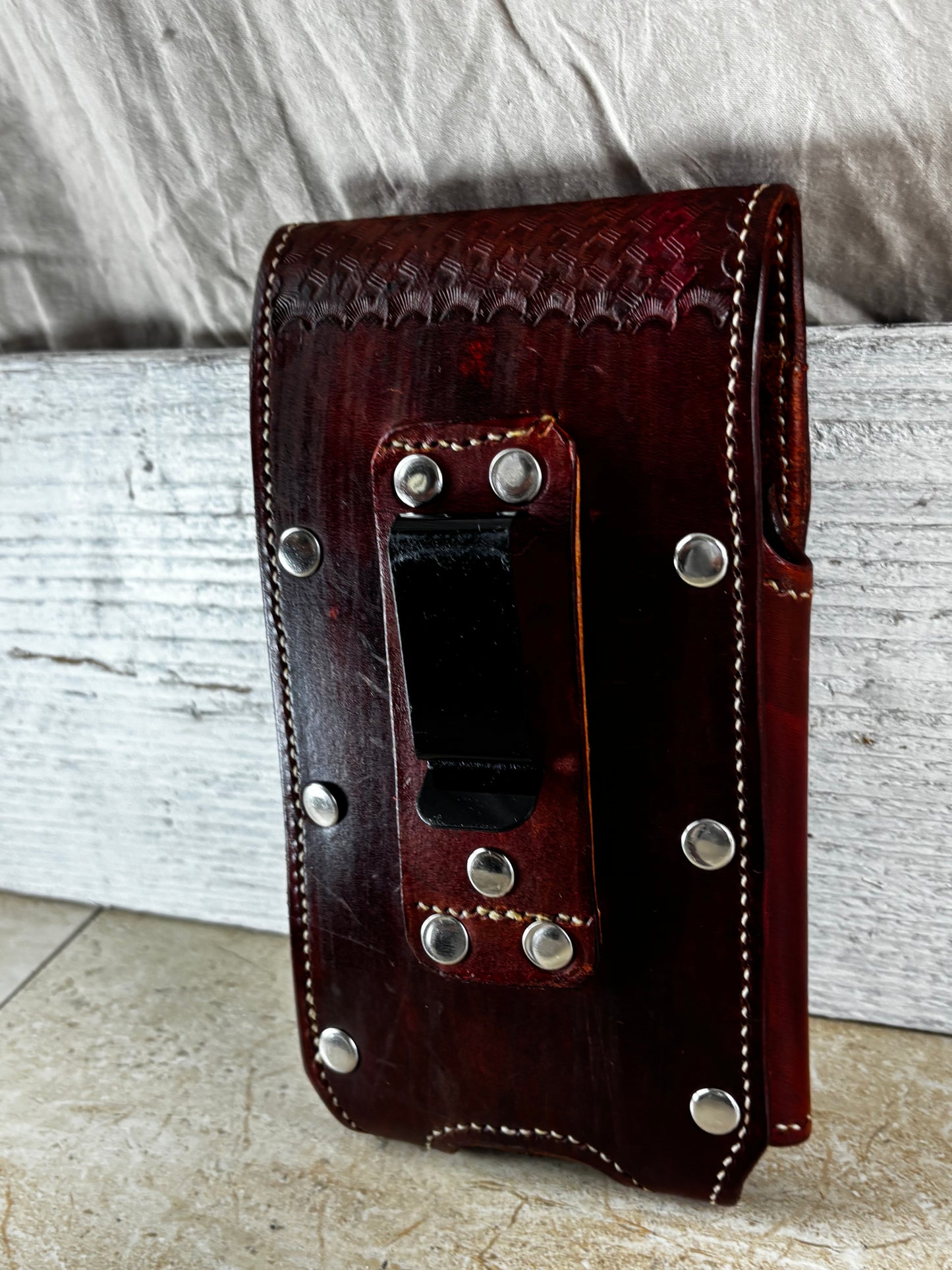 7" LONE STAR LEATHER HOLSTER BROWN STAR POUCH EXTRA LARGE  BELT LOOP CLIP CELL PHONE CASE UNIVERSAL HANDMADE #EH13808