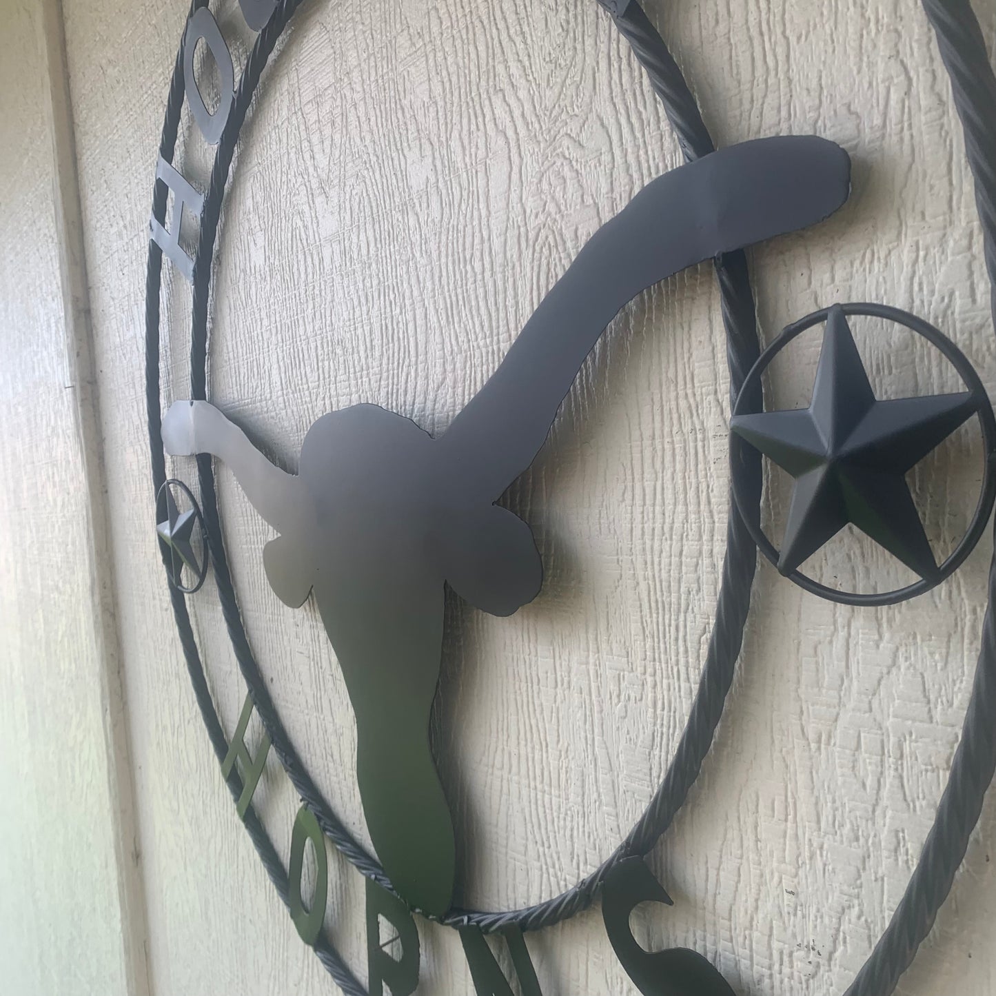 HOOKEM HORNS WITH LONE STAR TEXAS LONGHORNS HOOK EM BLACK METAL CUSTOM VINTAGE CRAFT WALL ART TEAM SIGN HANDMADE