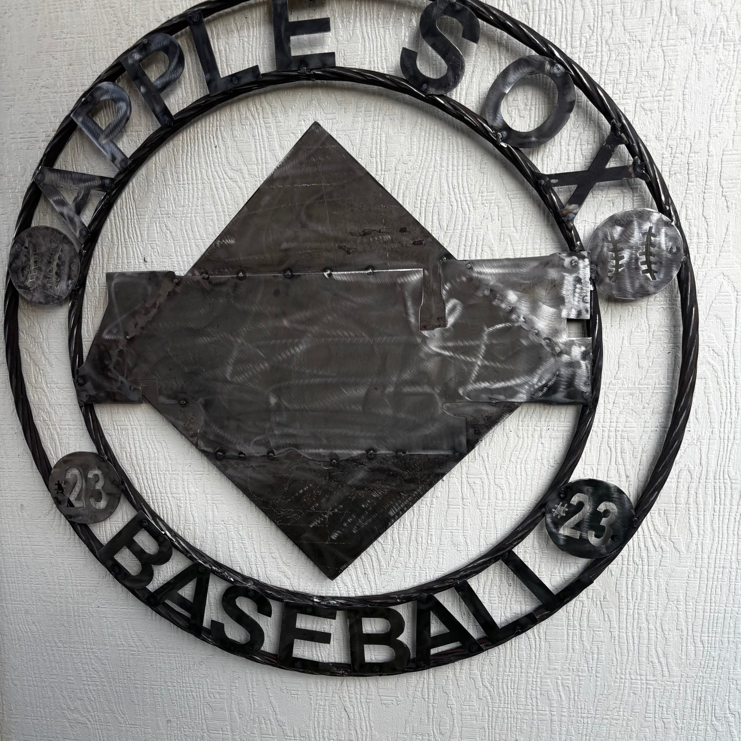 APPLE SOX BASEBALL CUSTOM METAL VINTAGE CRAFT SIGN TEAM NAVY BLUE WHITE RED HANDMADE