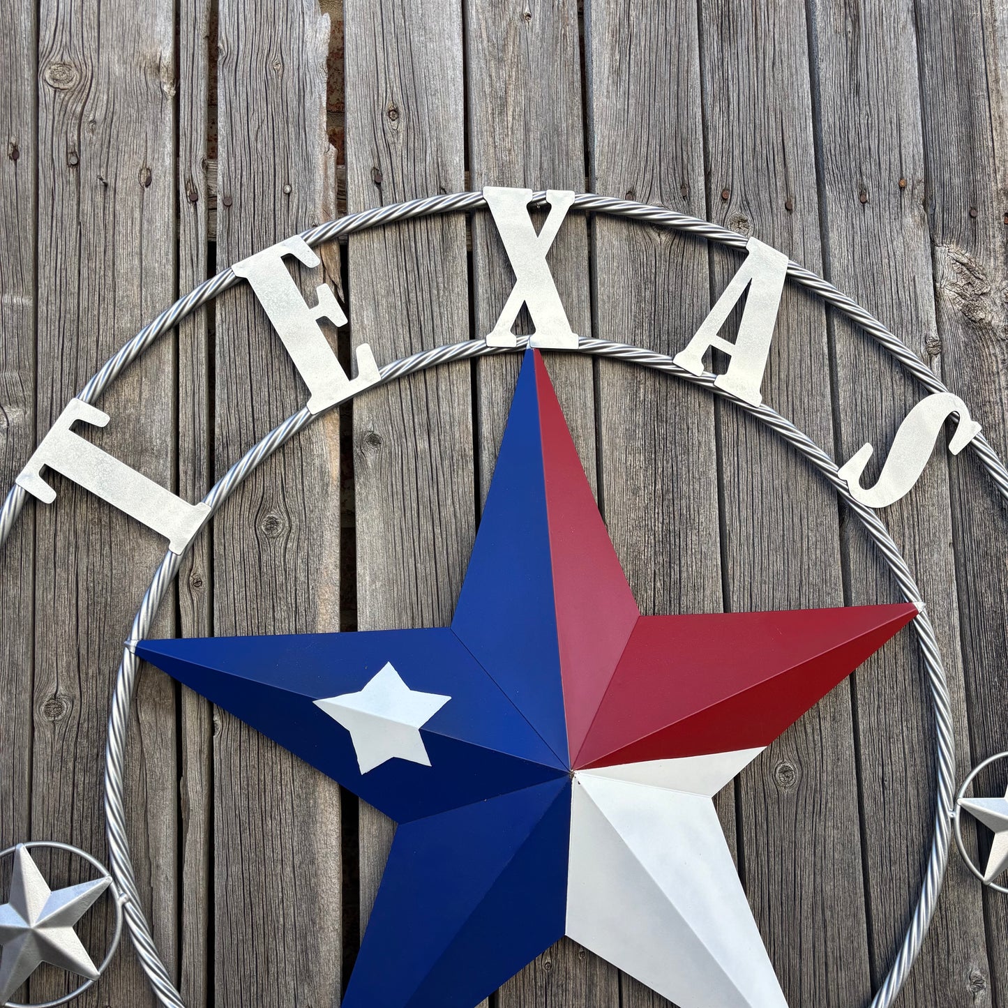 1836 TEXAS 1836 FLAG STAR RED WHITE BLUE TWISTED SILVER RING WESTERN HOME DECOR HANDMADE NEW