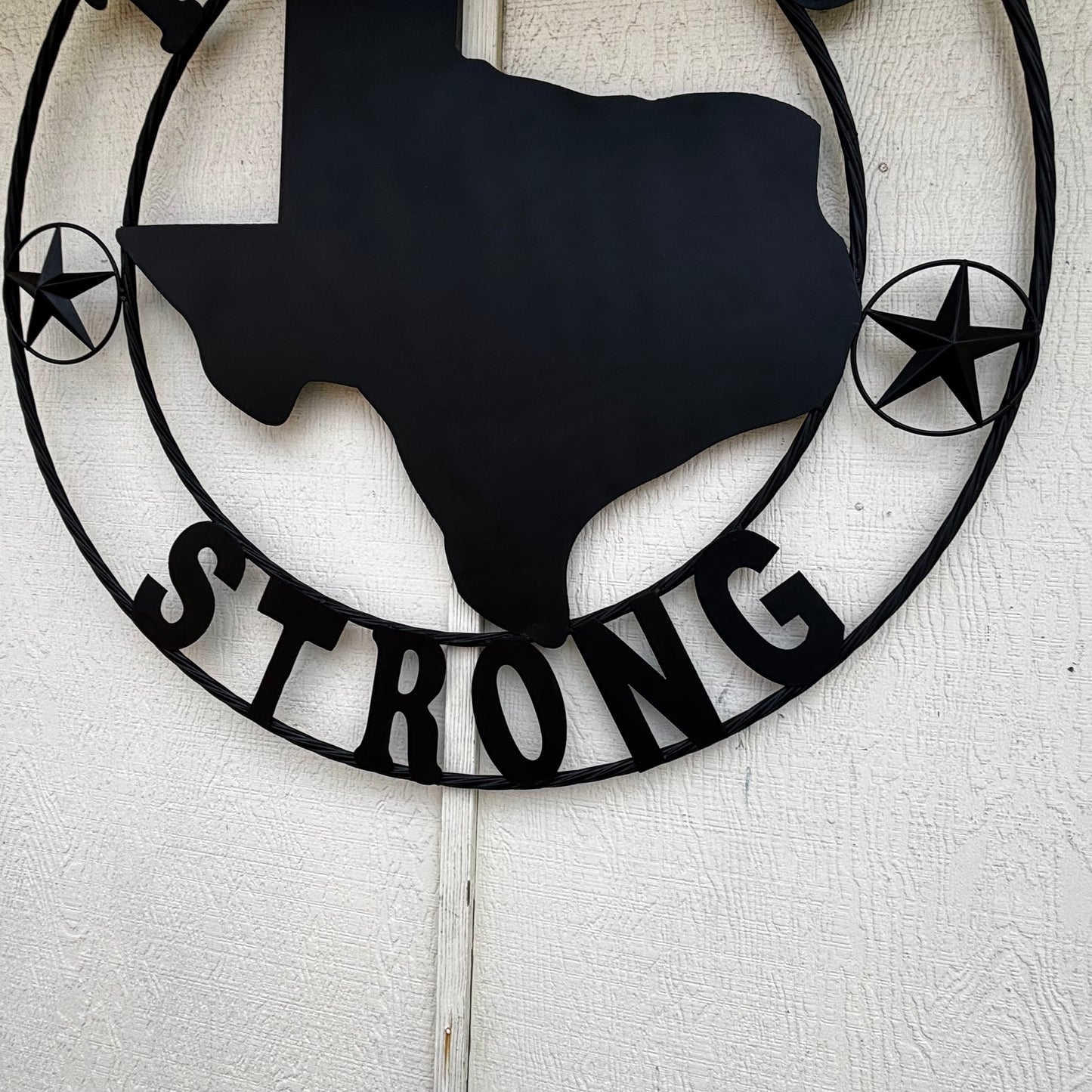 TEXAS STRONG BLACK METAL SIGN WESTERN HOME DECOR HANDMADE