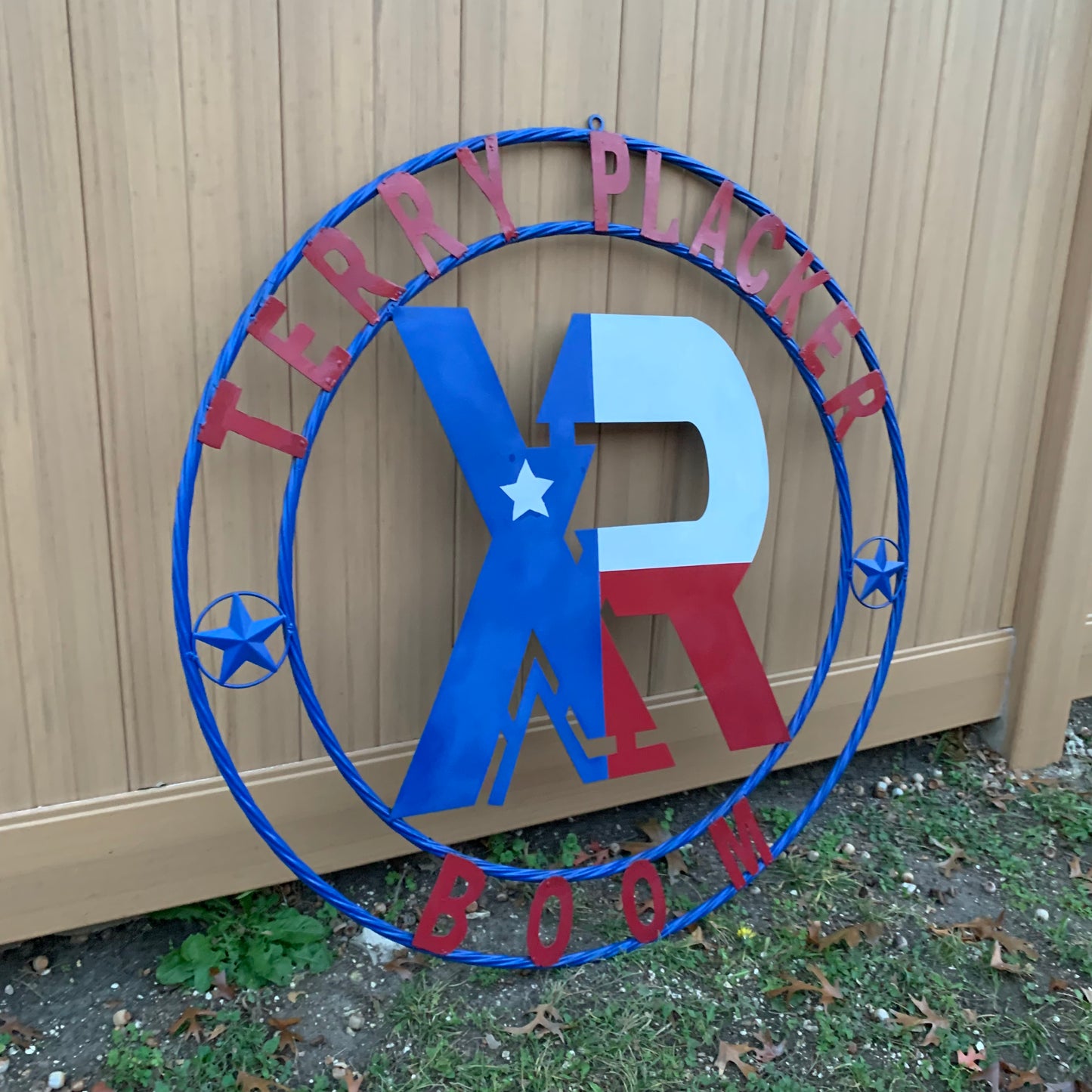 #EH11299 CUSTOM NAME XR ROOFING STYLE SIGN RED,WHITE & BLUE TEXAS FLAG LOGO HANDMADE