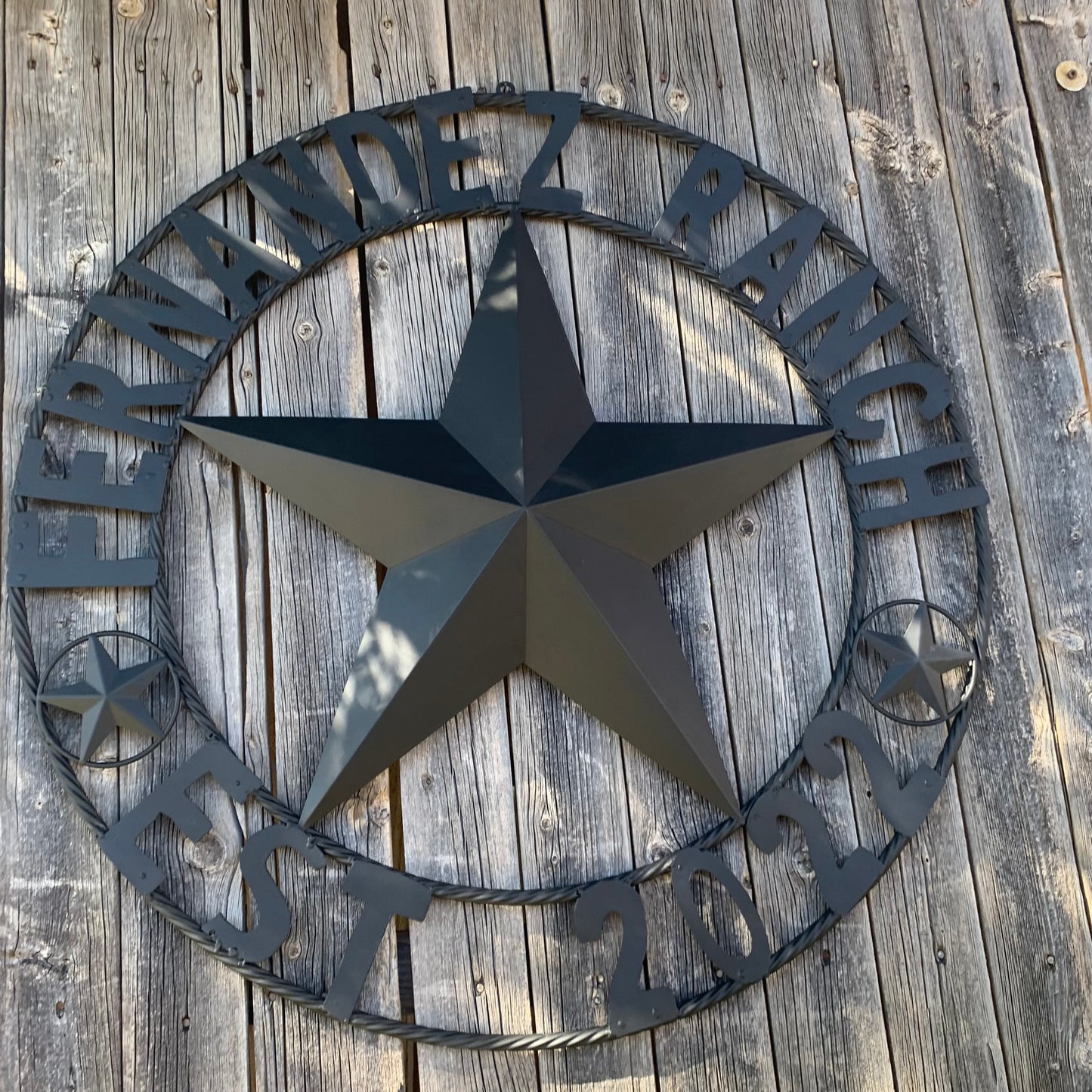 FERNANDEZ RANCH STYLE YOUR CUSTOM NAME STAR BARN STAR METAL LONE STAR WESTERN HOME DECOR RUSTIC BLACK HANDMADE 24",32",36",50"